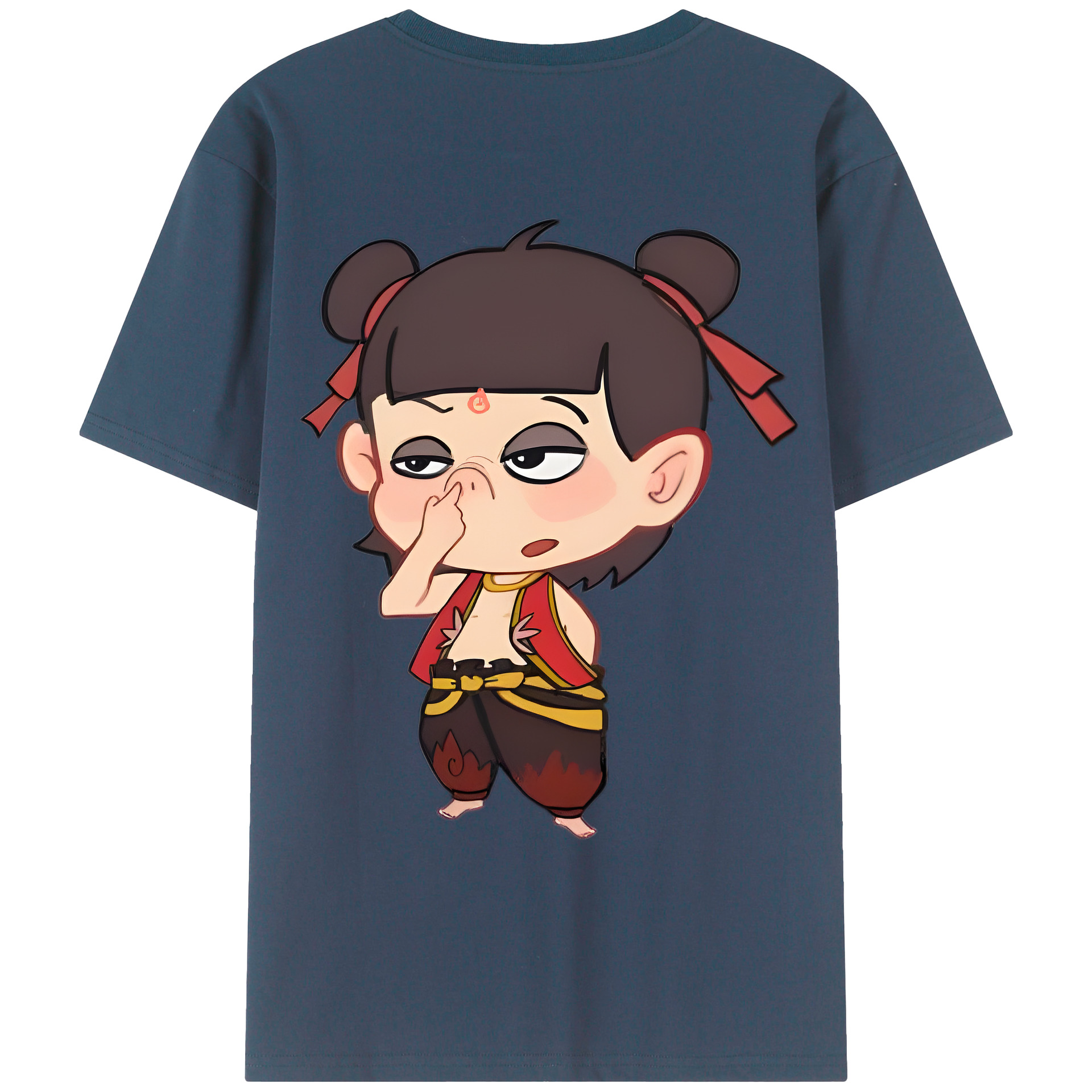 （画像用） Ne Zha 2 ナタ 魔童の大暴れ 綿100％ メンズ半袖Tシャツ（バックプリント） 通気性