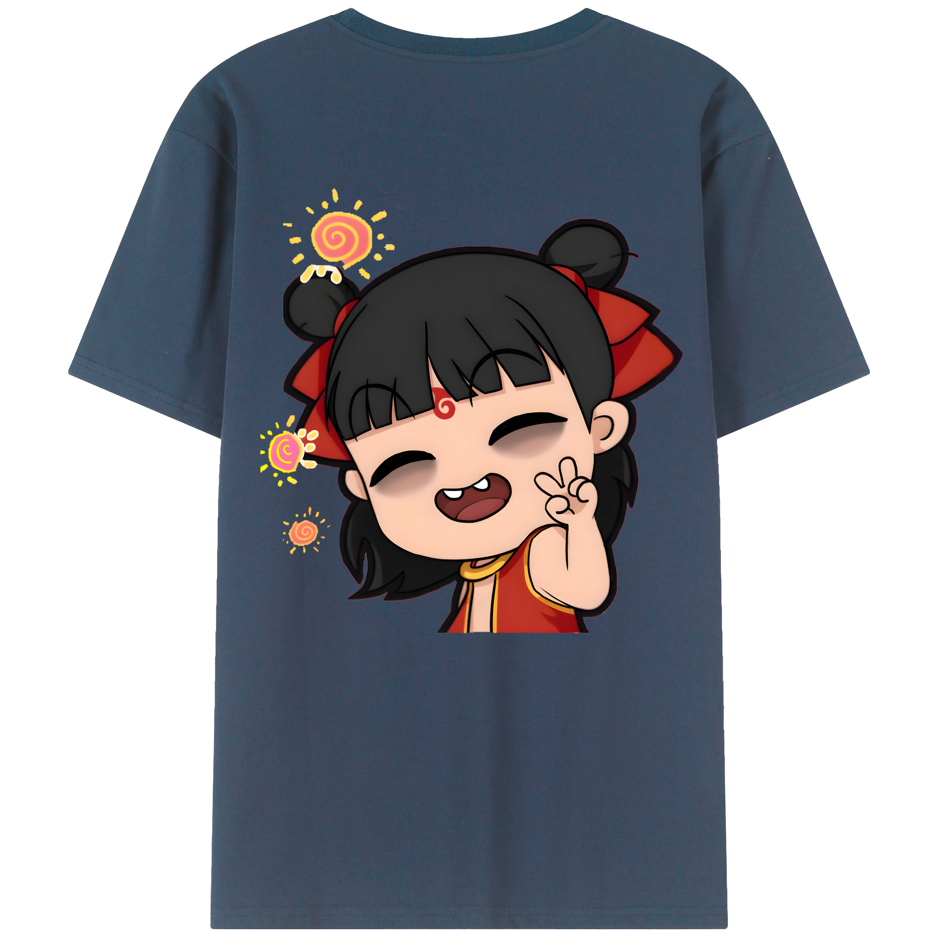 （画像用） Ne Zha 2 ナタ 魔童の大暴れ 綿100％ メンズ半袖Tシャツ（バックプリント） 通気性