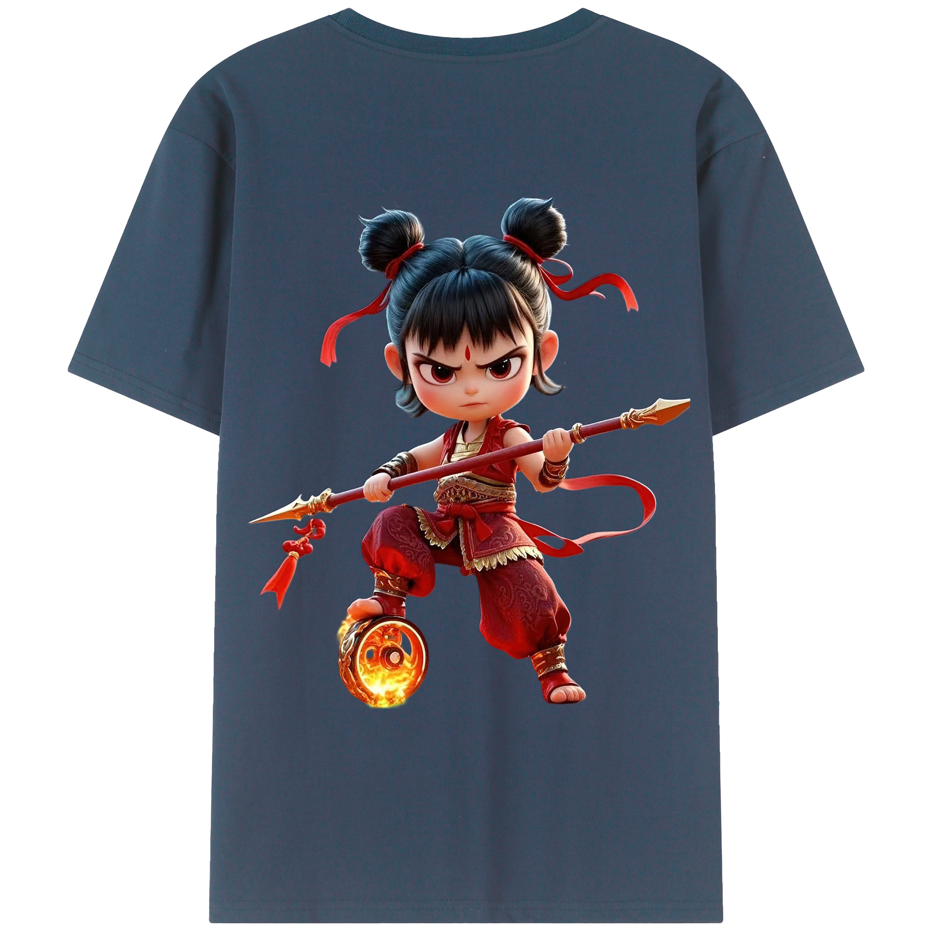（画像用） Ne Zha 2 ナタ 魔童の大暴れ 綿100％ メンズ半袖Tシャツ（バックプリント） 通気性