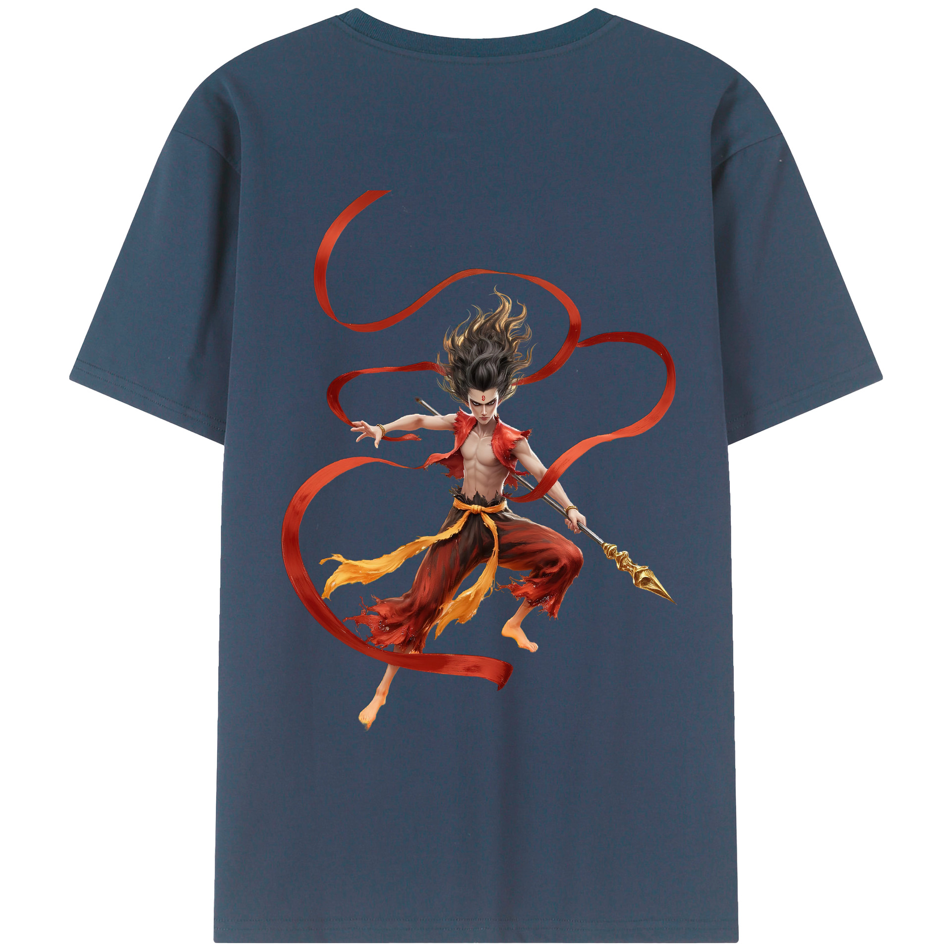 （画像用） Ne Zha 2 ナタ 魔童の大暴れ 綿100％ メンズ半袖Tシャツ（バックプリント） 通気性