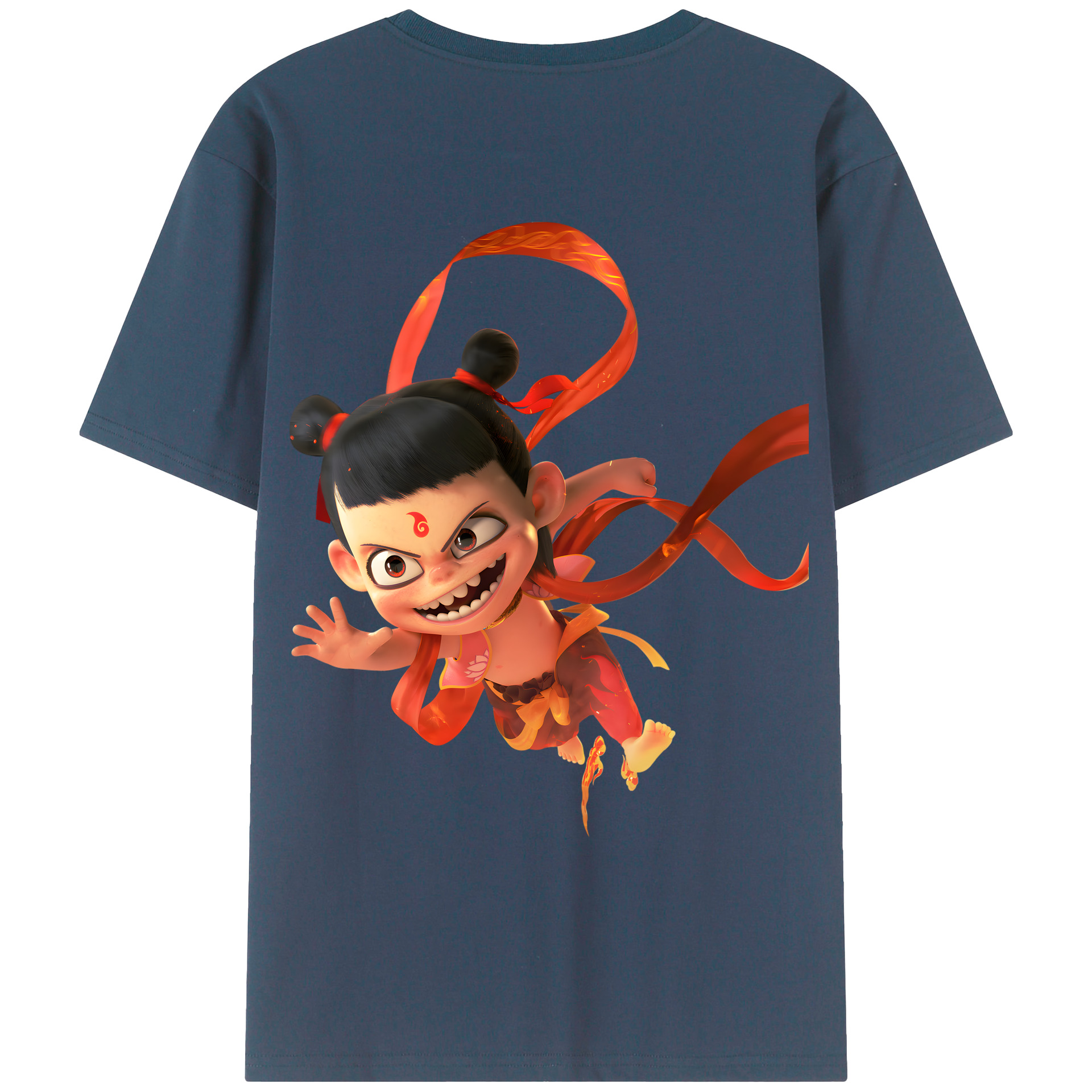 （画像用） Ne Zha 2 ナタ 魔童の大暴れ 綿100％ メンズ半袖Tシャツ（バックプリント） 通気性