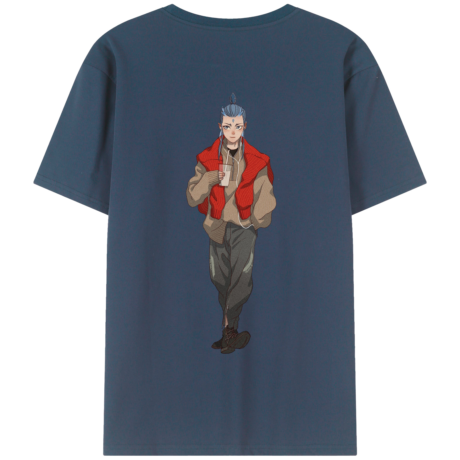 （画像用） Ne Zha 2 ナタ 魔童の大暴れ 綿100％ メンズ半袖Tシャツ（バックプリント） 通気性