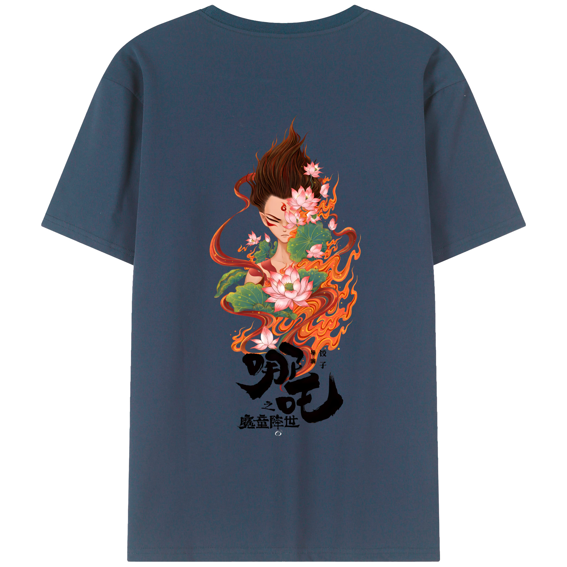 （画像用） Ne Zha 2 ナタ 魔童の大暴れ 綿100％ メンズ半袖Tシャツ（バックプリント） 通気性