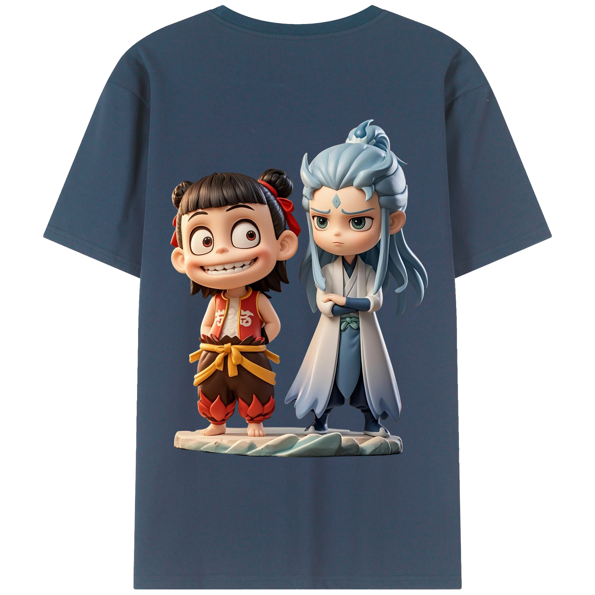 （画像用） Ne Zha 2 ナタ 魔童の大暴れ 綿100％ メンズ半袖Tシャツ（バックプリント） 通気性
