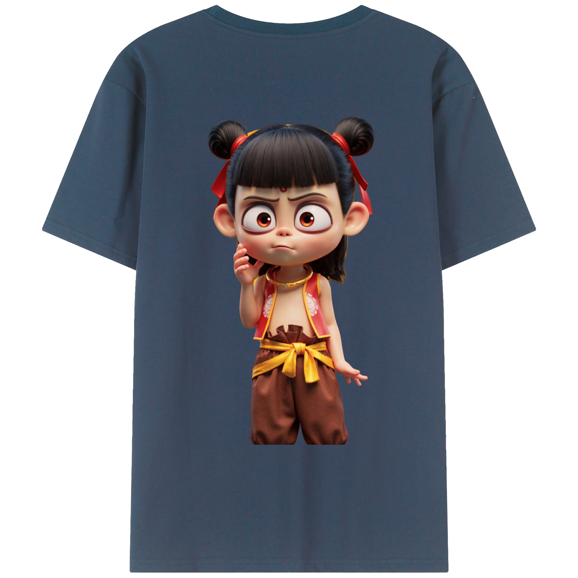 （画像用） Ne Zha 2 ナタ 魔童の大暴れ 綿100％ メンズ半袖Tシャツ（バックプリント） 通気性