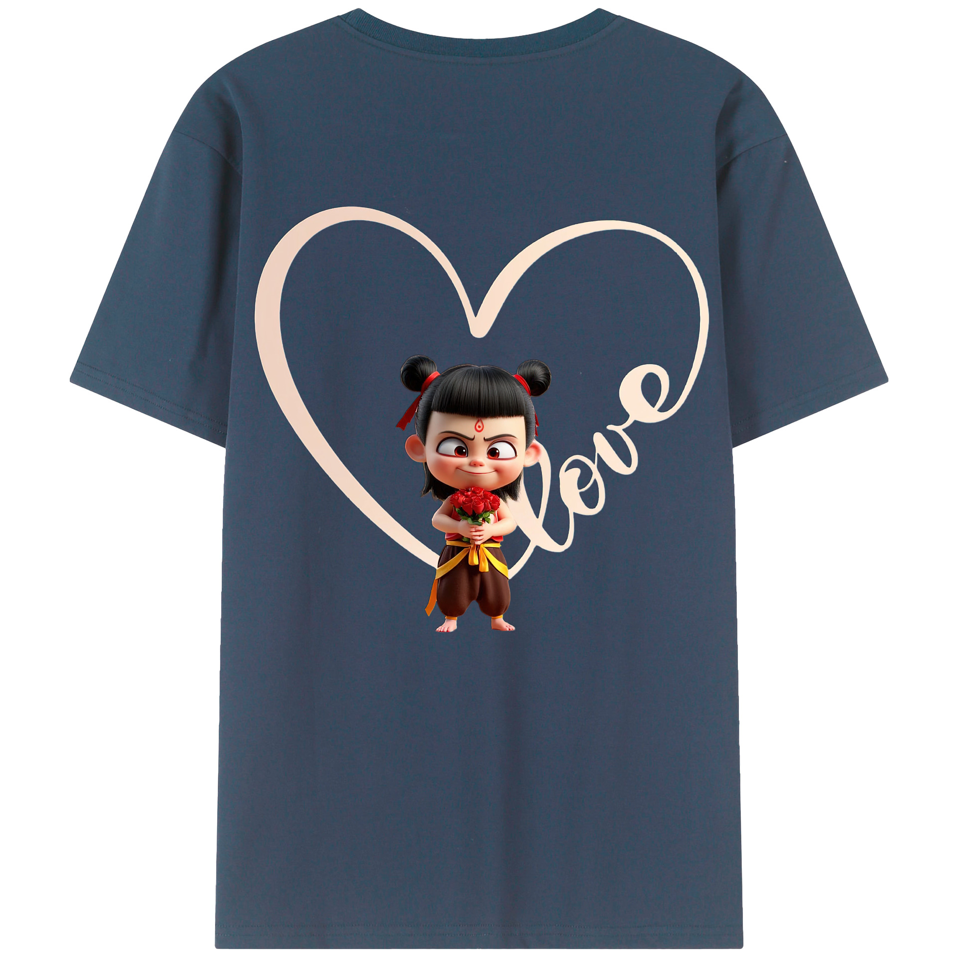 （画像用） Ne Zha 2 ナタ 魔童の大暴れ 綿100％ メンズ半袖Tシャツ（バックプリント） 通気性