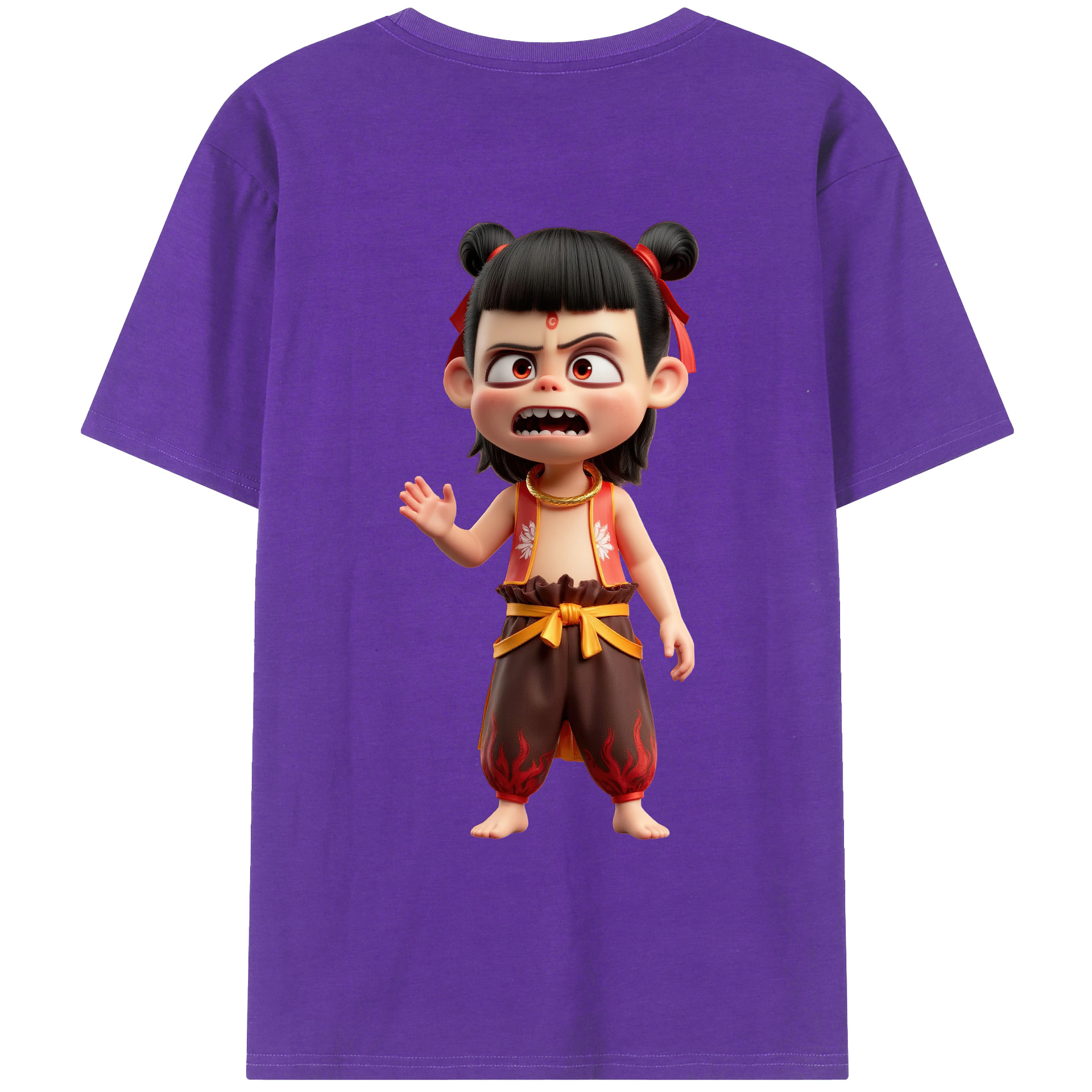 （画像用） Ne Zha 2 ナタ 魔童の大暴れ 綿100％ メンズ半袖Tシャツ（バックプリント） 通気性
