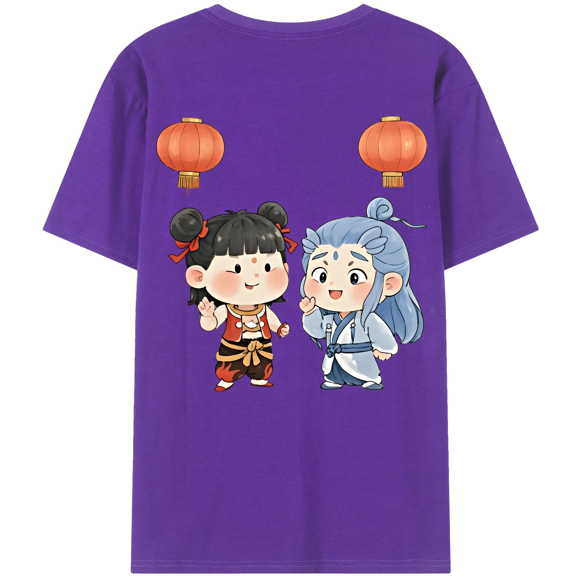 （画像用） Ne Zha 2 ナタ 魔童の大暴れ 綿100％ メンズ半袖Tシャツ（バックプリント） 通気性