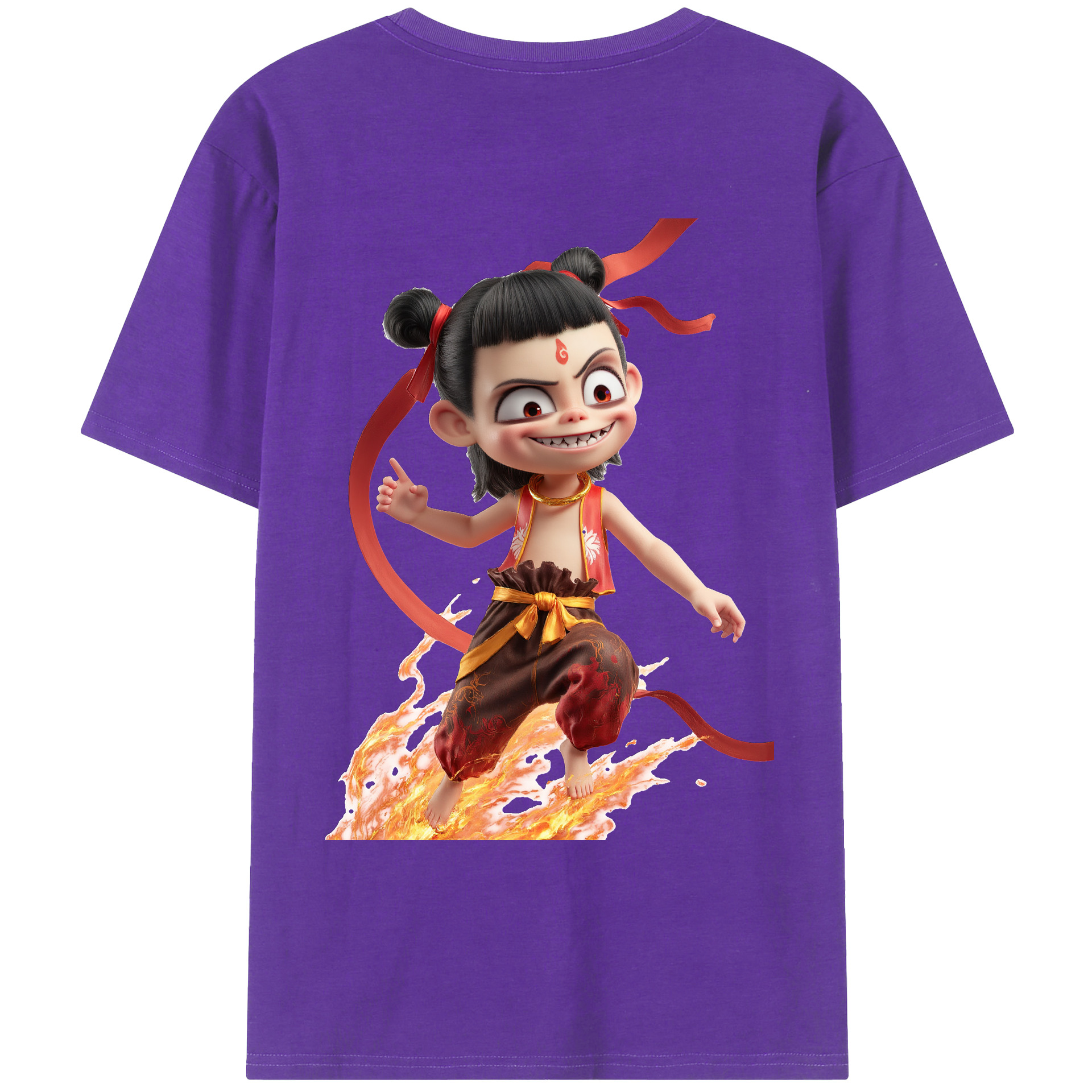 （画像用） Ne Zha 2 ナタ 魔童の大暴れ 綿100％ メンズ半袖Tシャツ（バックプリント） 通気性