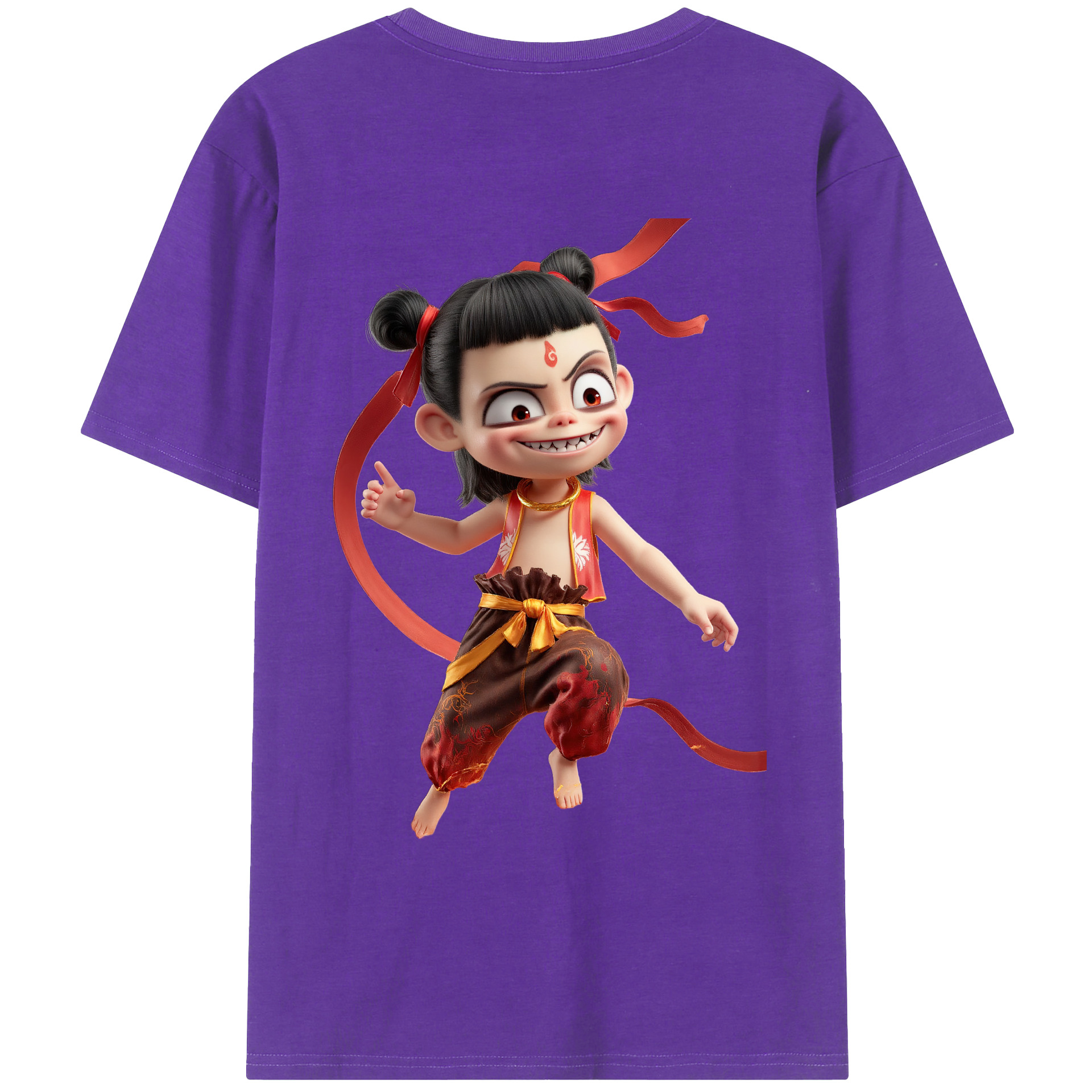 （画像用） Ne Zha 2 ナタ 魔童の大暴れ 綿100％ メンズ半袖Tシャツ（バックプリント） 通気性