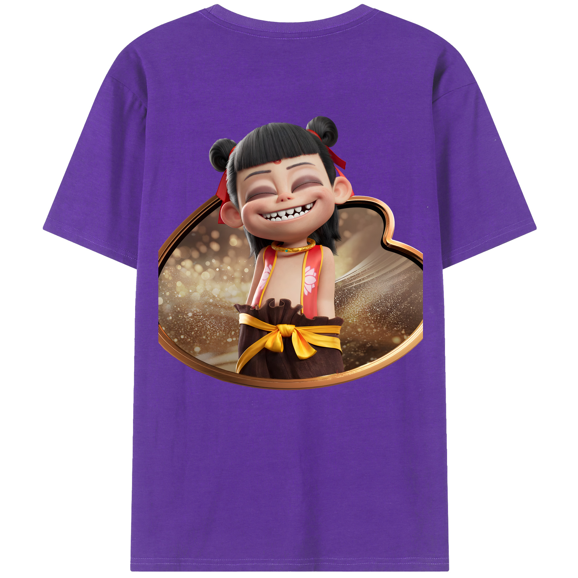 （画像用） Ne Zha 2 ナタ 魔童の大暴れ 綿100％ メンズ半袖Tシャツ（バックプリント） 通気性