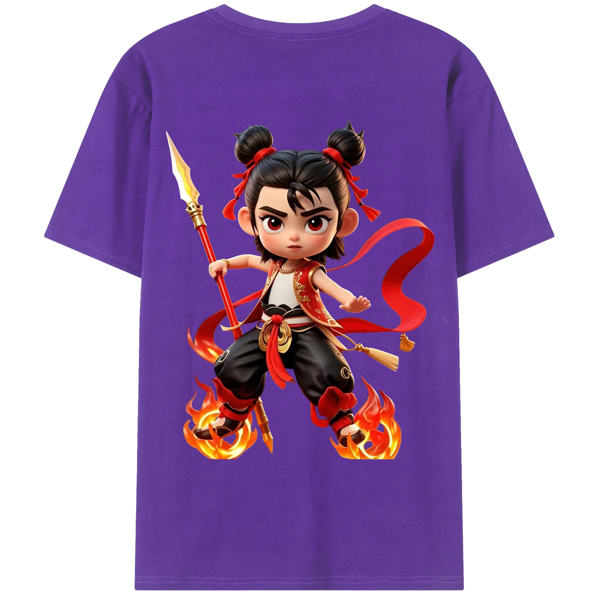（画像用） Ne Zha 2 ナタ 魔童の大暴れ 綿100％ メンズ半袖Tシャツ（バックプリント） 通気性