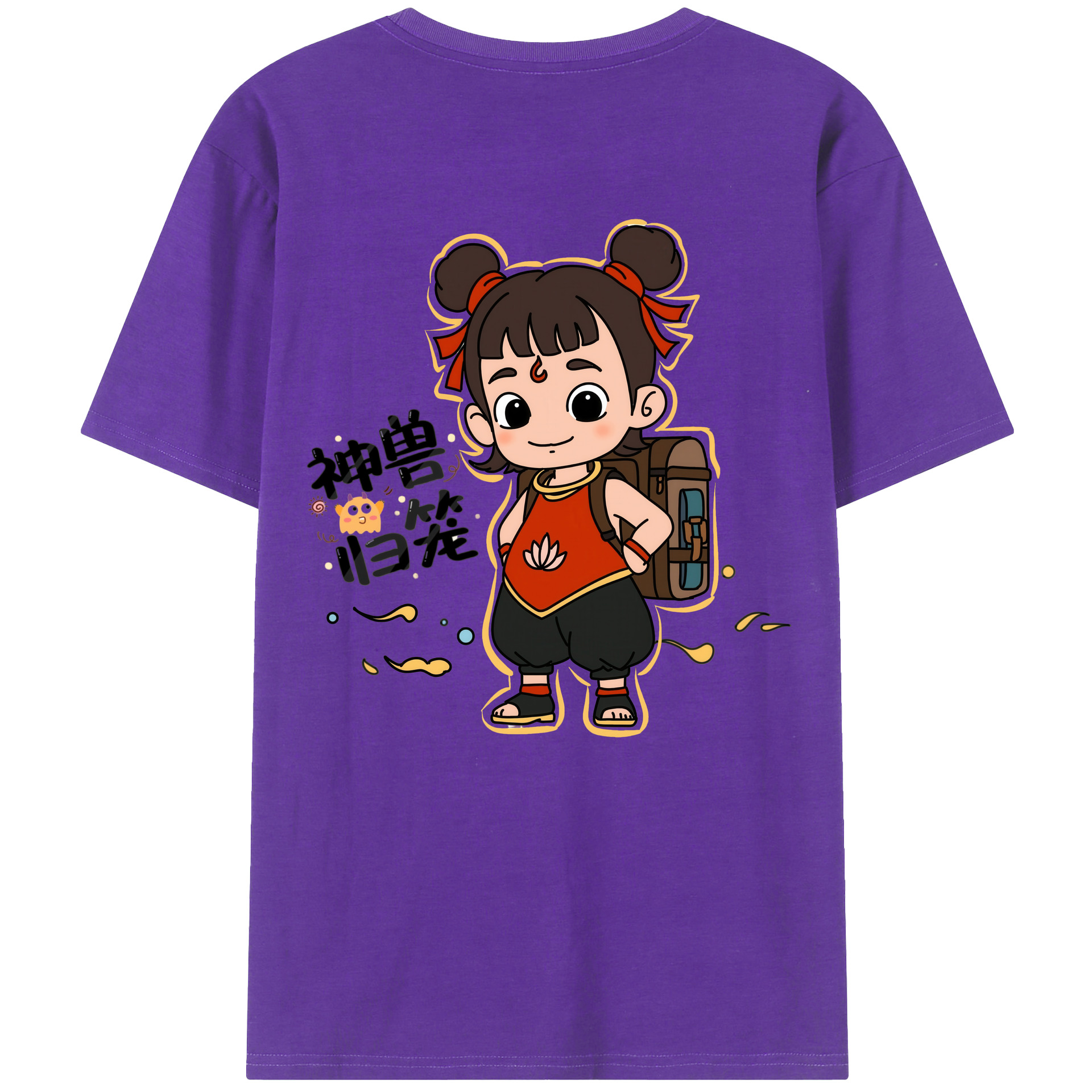 （画像用） Ne Zha 2 ナタ 魔童の大暴れ 綿100％ メンズ半袖Tシャツ（バックプリント） 通気性