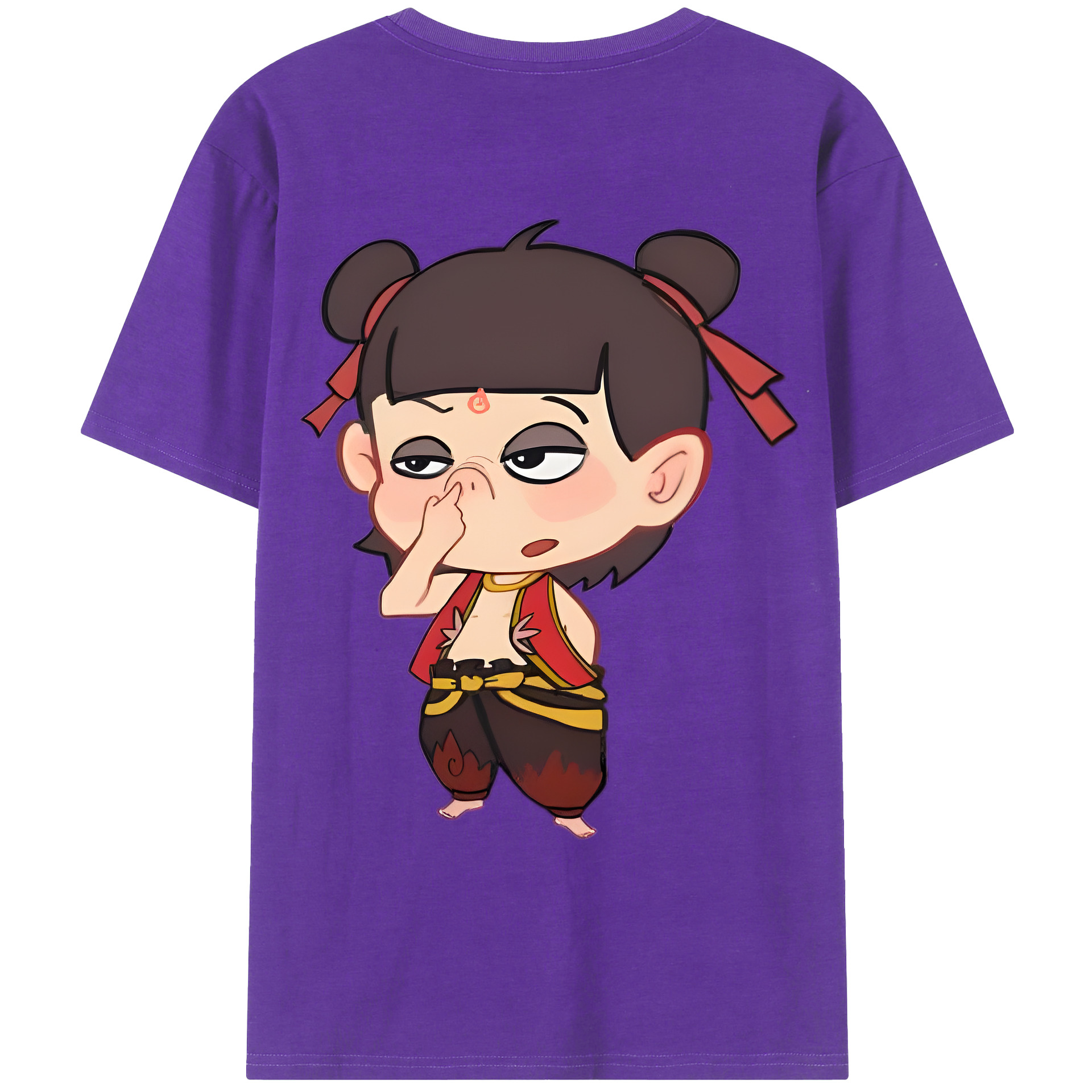 （画像用） Ne Zha 2 ナタ 魔童の大暴れ 綿100％ メンズ半袖Tシャツ（バックプリント） 通気性