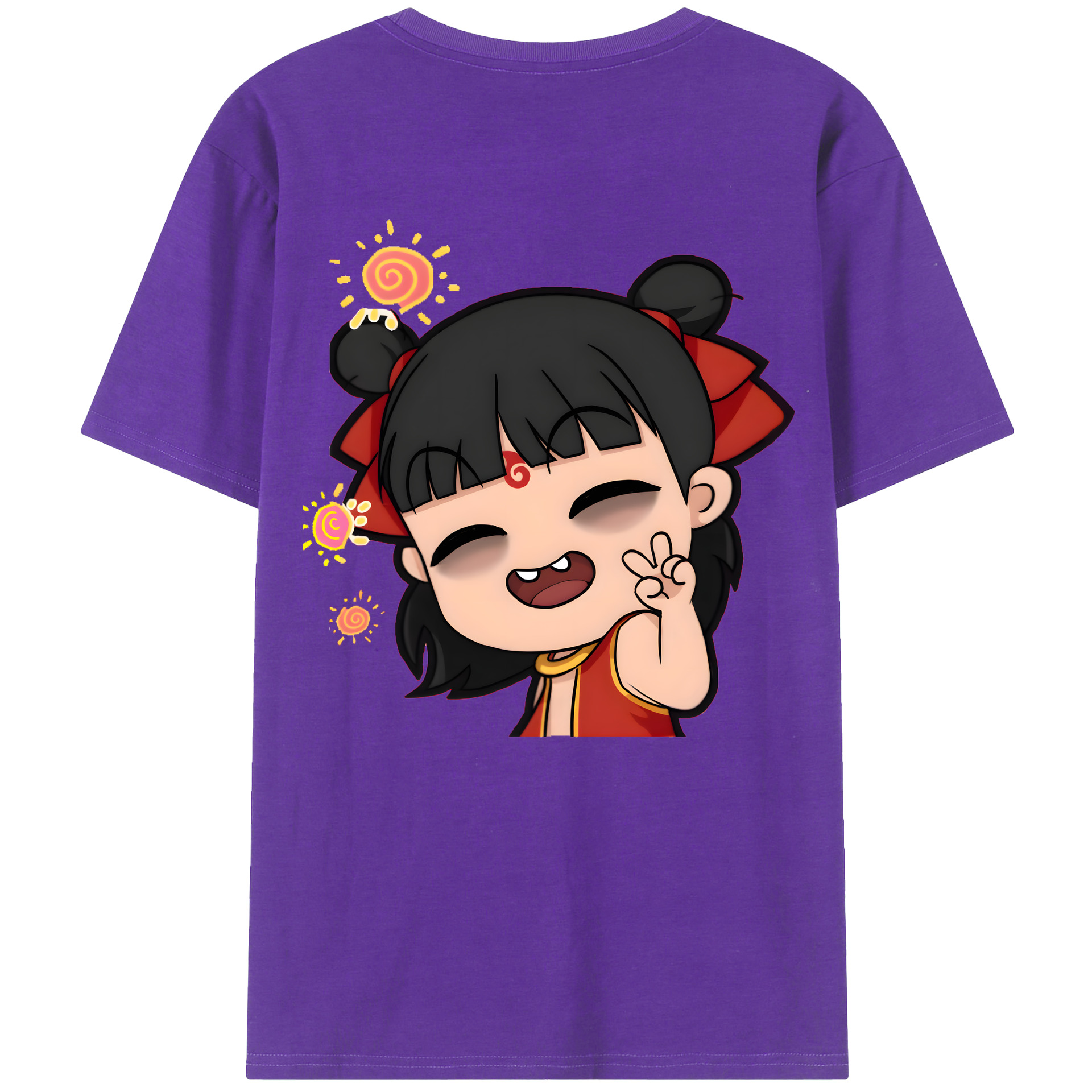 （画像用） Ne Zha 2 ナタ 魔童の大暴れ 綿100％ メンズ半袖Tシャツ（バックプリント） 通気性