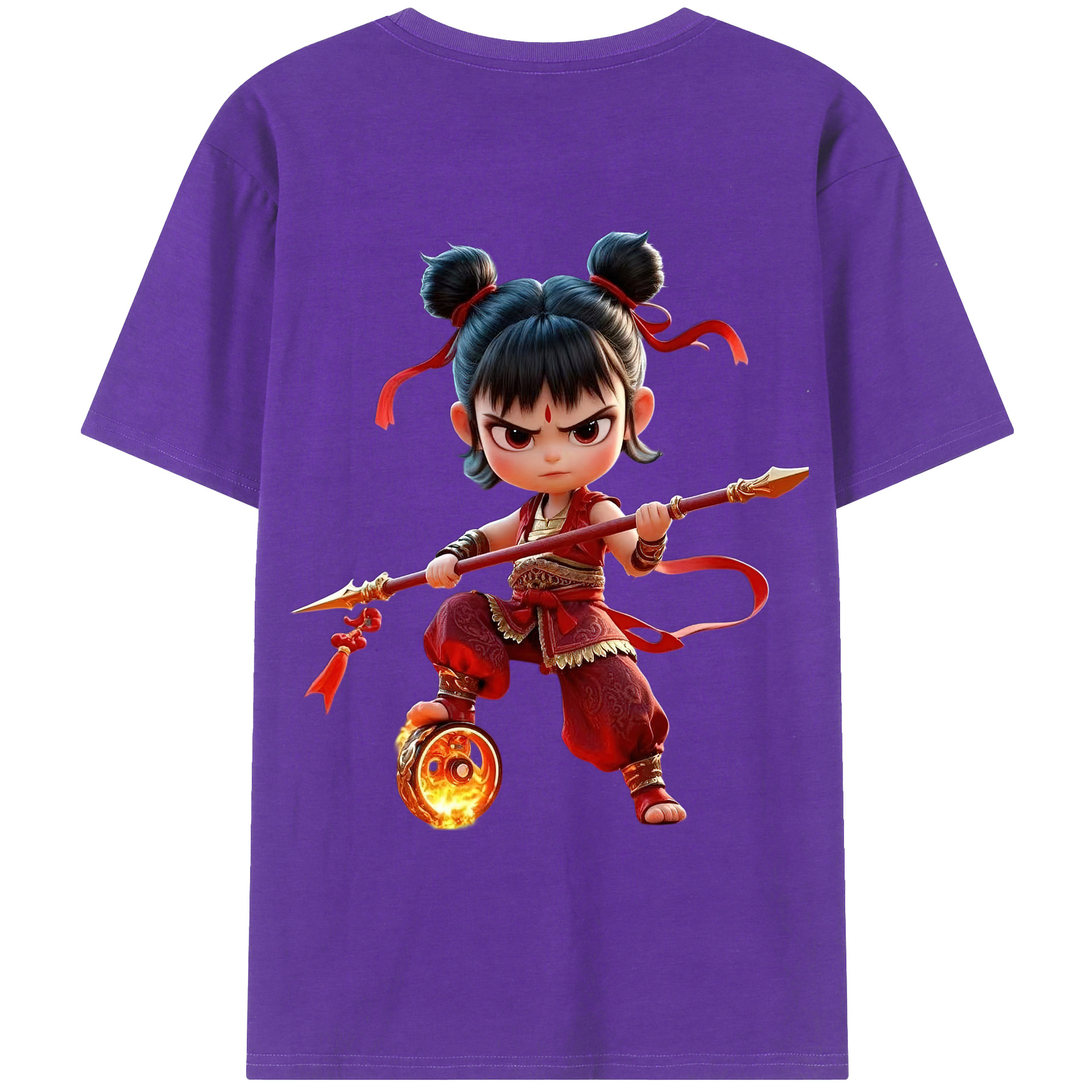 （画像用） Ne Zha 2 ナタ 魔童の大暴れ 綿100％ メンズ半袖Tシャツ（バックプリント） 通気性