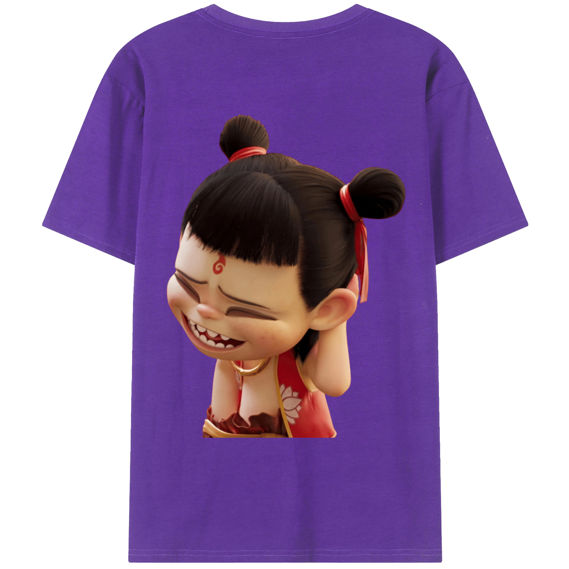（画像用） Ne Zha 2 ナタ 魔童の大暴れ 綿100％ メンズ半袖Tシャツ（バックプリント） 通気性