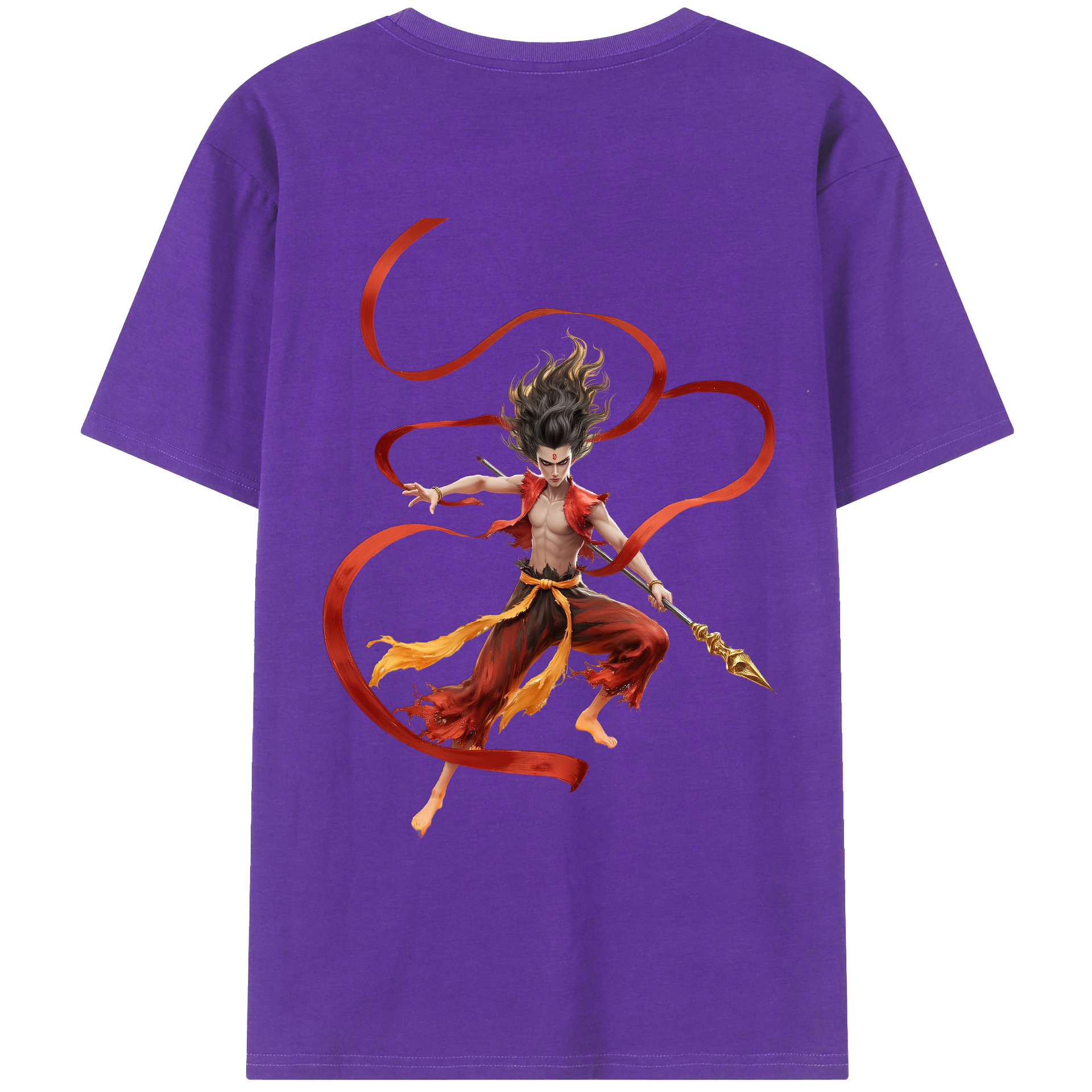 （画像用） Ne Zha 2 ナタ 魔童の大暴れ 綿100％ メンズ半袖Tシャツ（バックプリント） 通気性