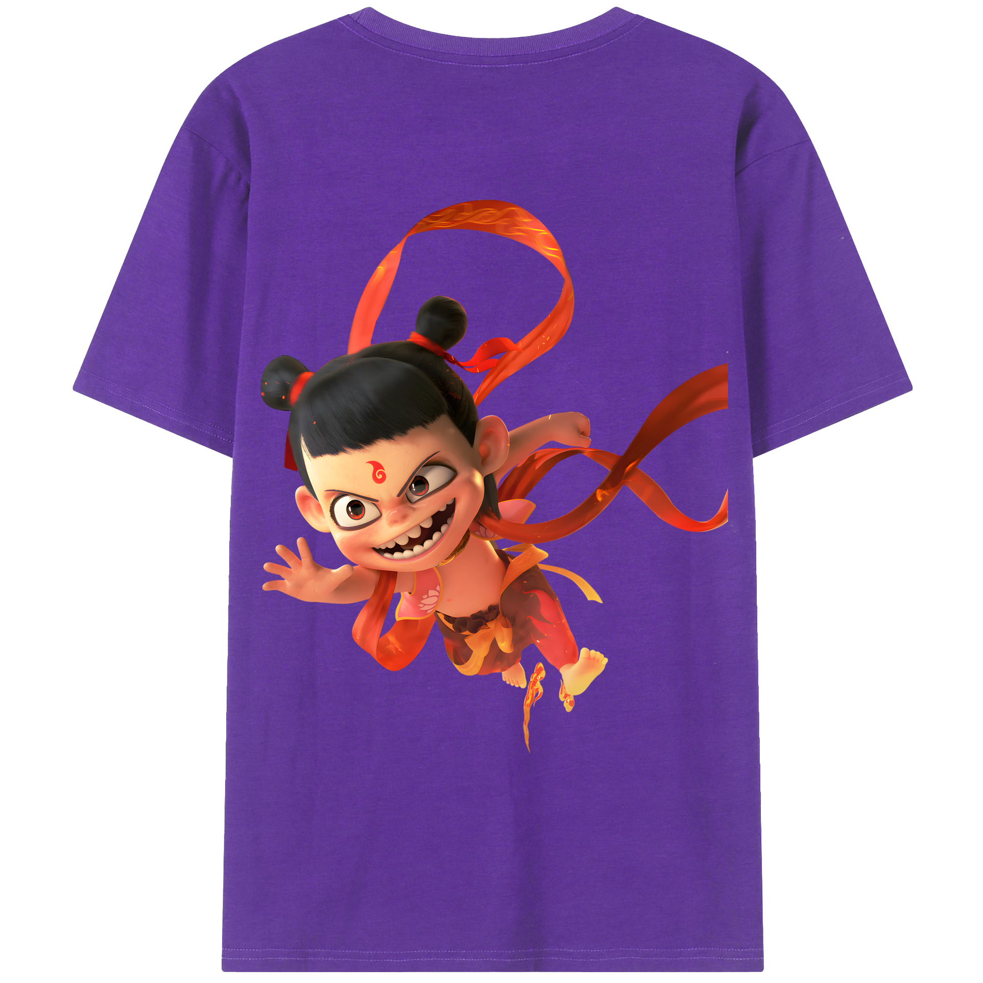 （画像用） Ne Zha 2 ナタ 魔童の大暴れ 綿100％ メンズ半袖Tシャツ（バックプリント） 通気性