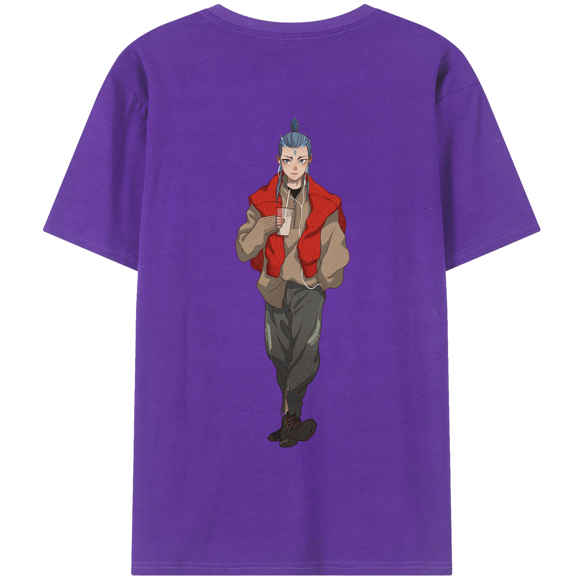 （画像用） Ne Zha 2 ナタ 魔童の大暴れ 綿100％ メンズ半袖Tシャツ（バックプリント） 通気性