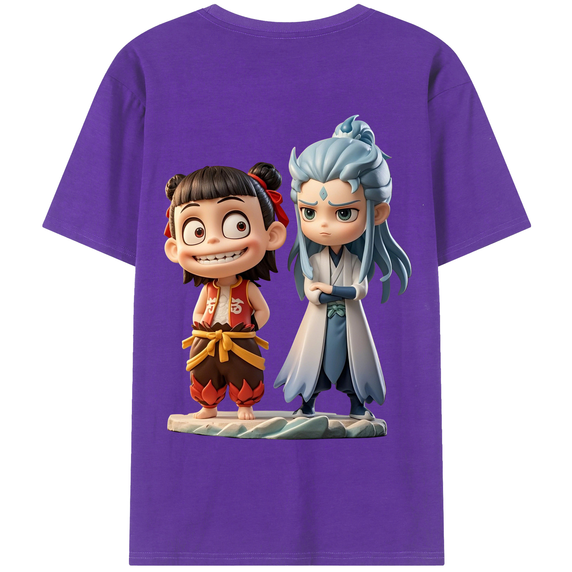 （画像用） Ne Zha 2 ナタ 魔童の大暴れ 綿100％ メンズ半袖Tシャツ（バックプリント） 通気性