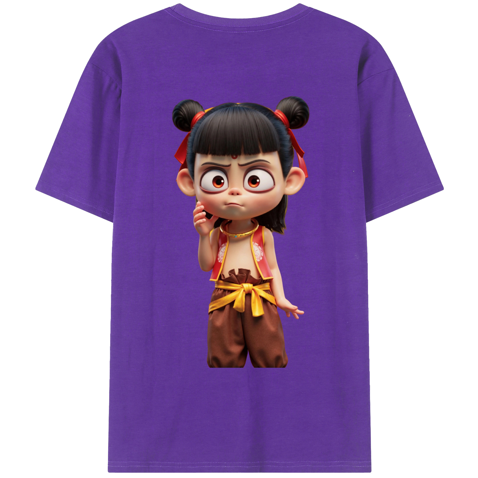 （画像用） Ne Zha 2 ナタ 魔童の大暴れ 綿100％ メンズ半袖Tシャツ（バックプリント） 通気性