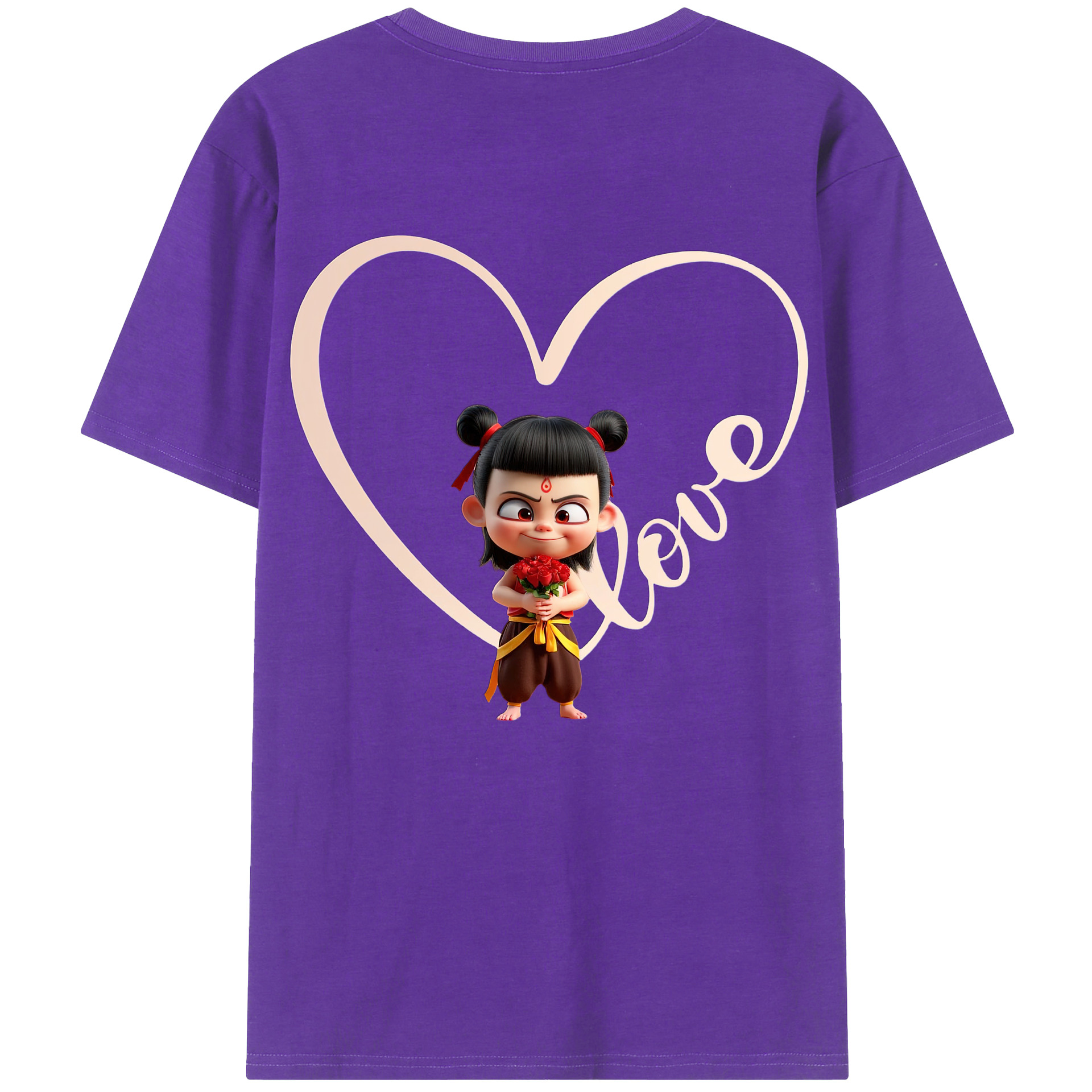 （画像用） Ne Zha 2 ナタ 魔童の大暴れ 綿100％ メンズ半袖Tシャツ（バックプリント） 通気性