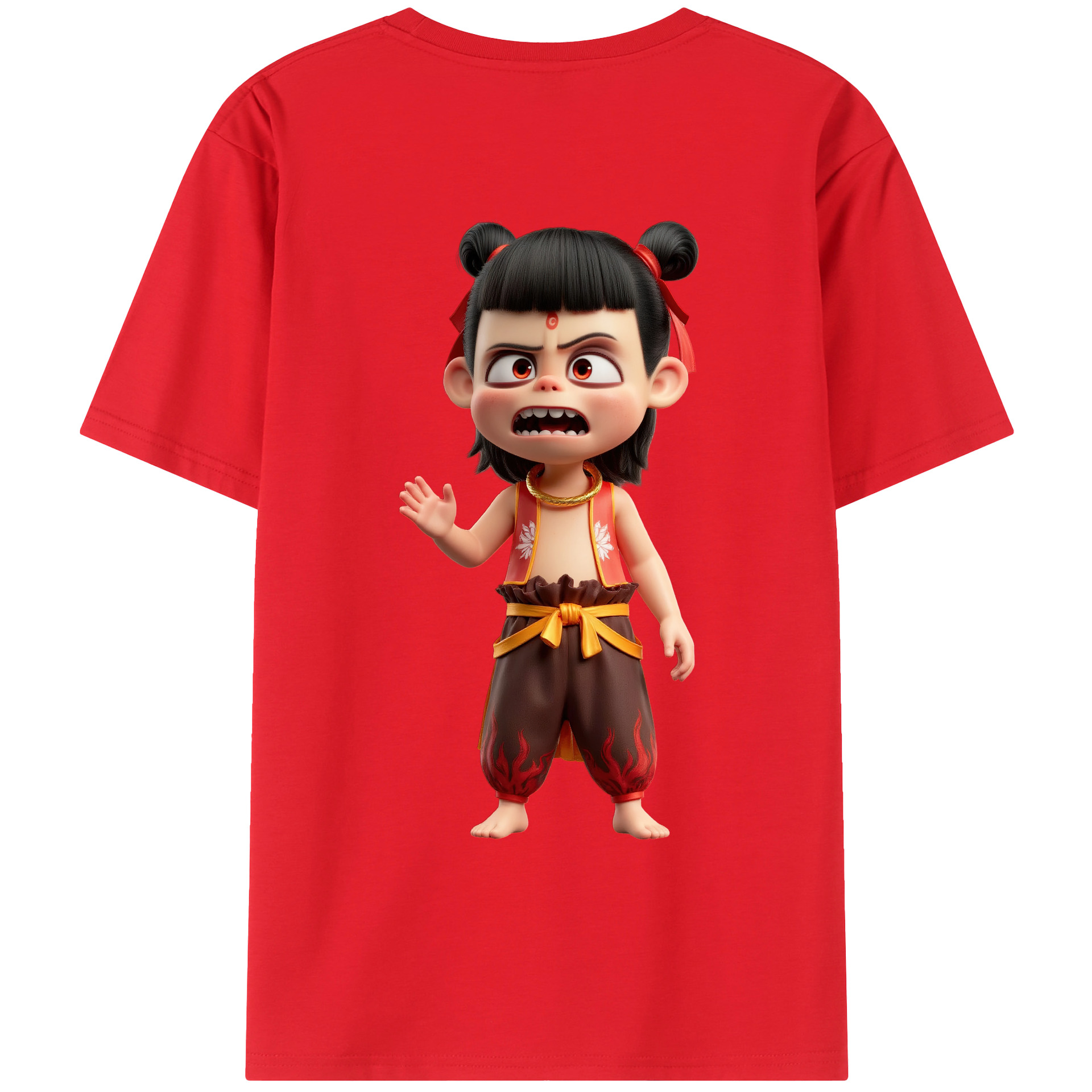 （画像用） Ne Zha 2 ナタ 魔童の大暴れ 綿100％ メンズ半袖Tシャツ（バックプリント） 通気性