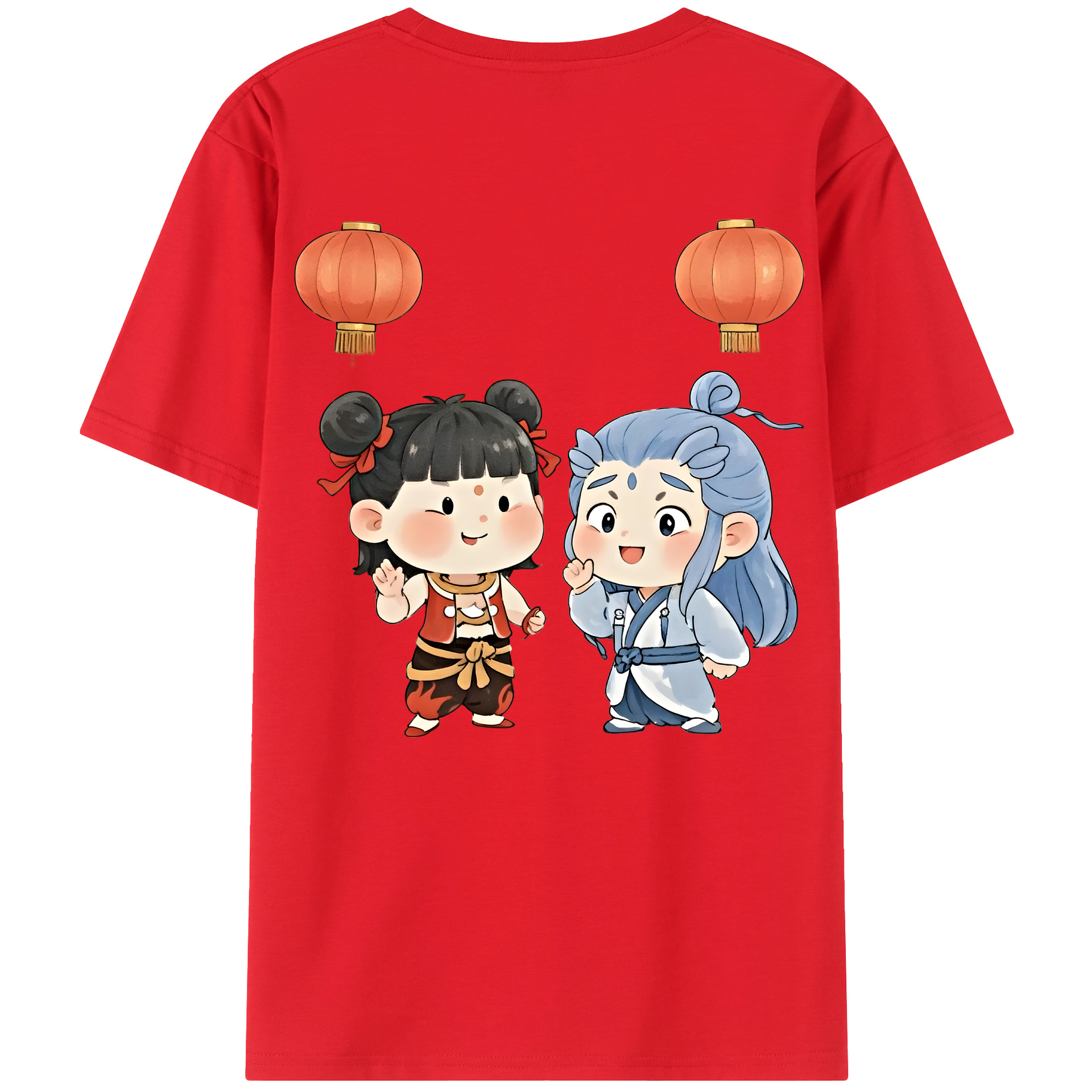 （画像用） Ne Zha 2 ナタ 魔童の大暴れ 綿100％ メンズ半袖Tシャツ（バックプリント） 通気性