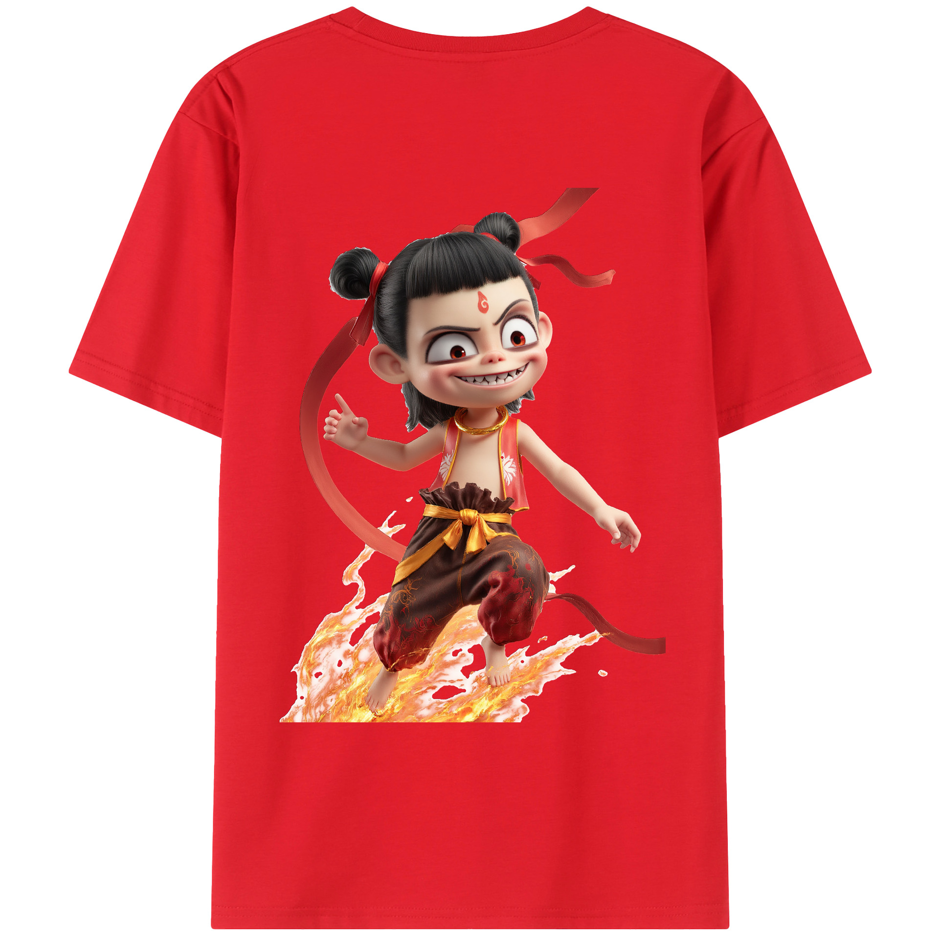 （画像用） Ne Zha 2 ナタ 魔童の大暴れ 綿100％ メンズ半袖Tシャツ（バックプリント） 通気性