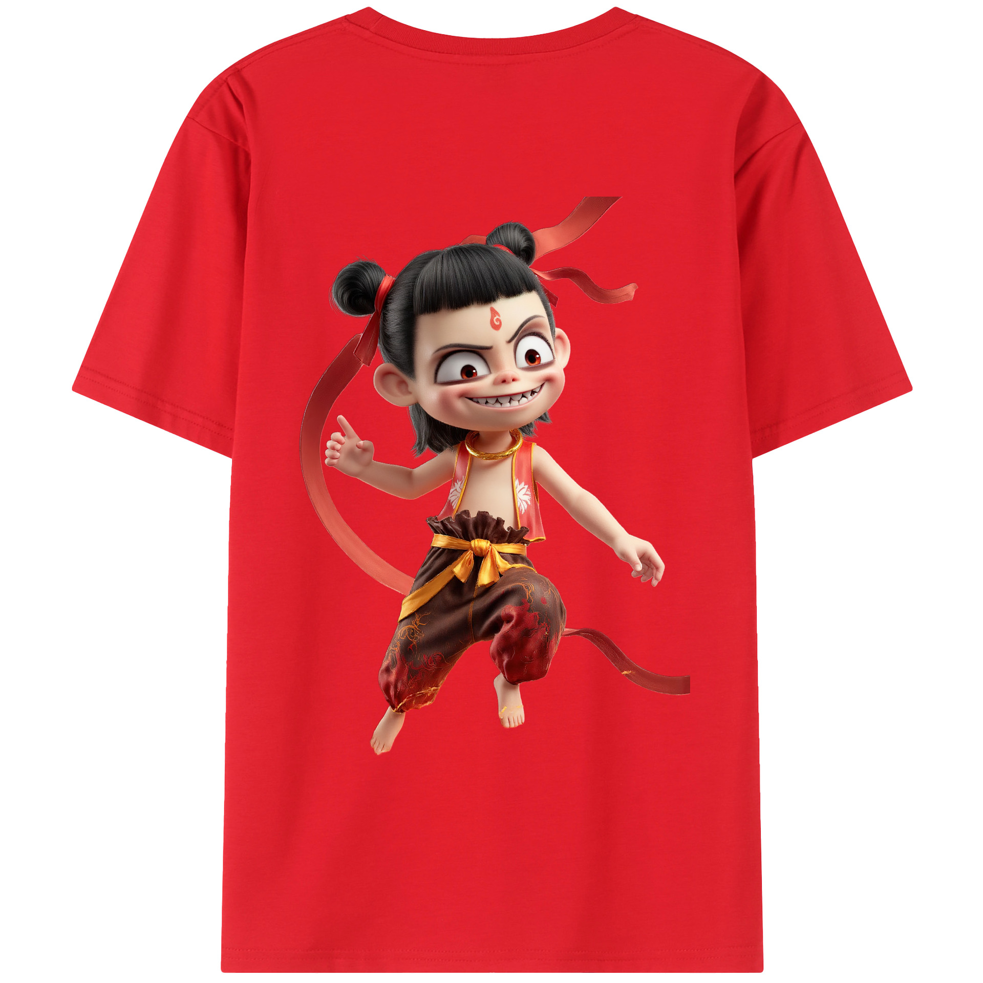 （画像用） Ne Zha 2 ナタ 魔童の大暴れ 綿100％ メンズ半袖Tシャツ（バックプリント） 通気性