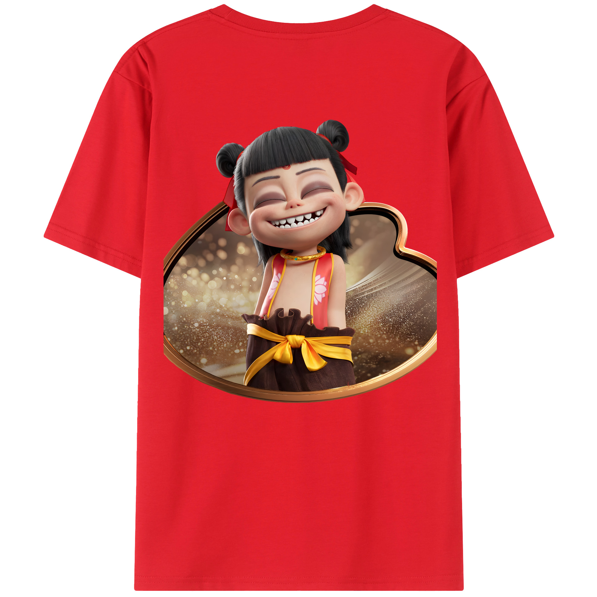 （画像用） Ne Zha 2 ナタ 魔童の大暴れ 綿100％ メンズ半袖Tシャツ（バックプリント） 通気性