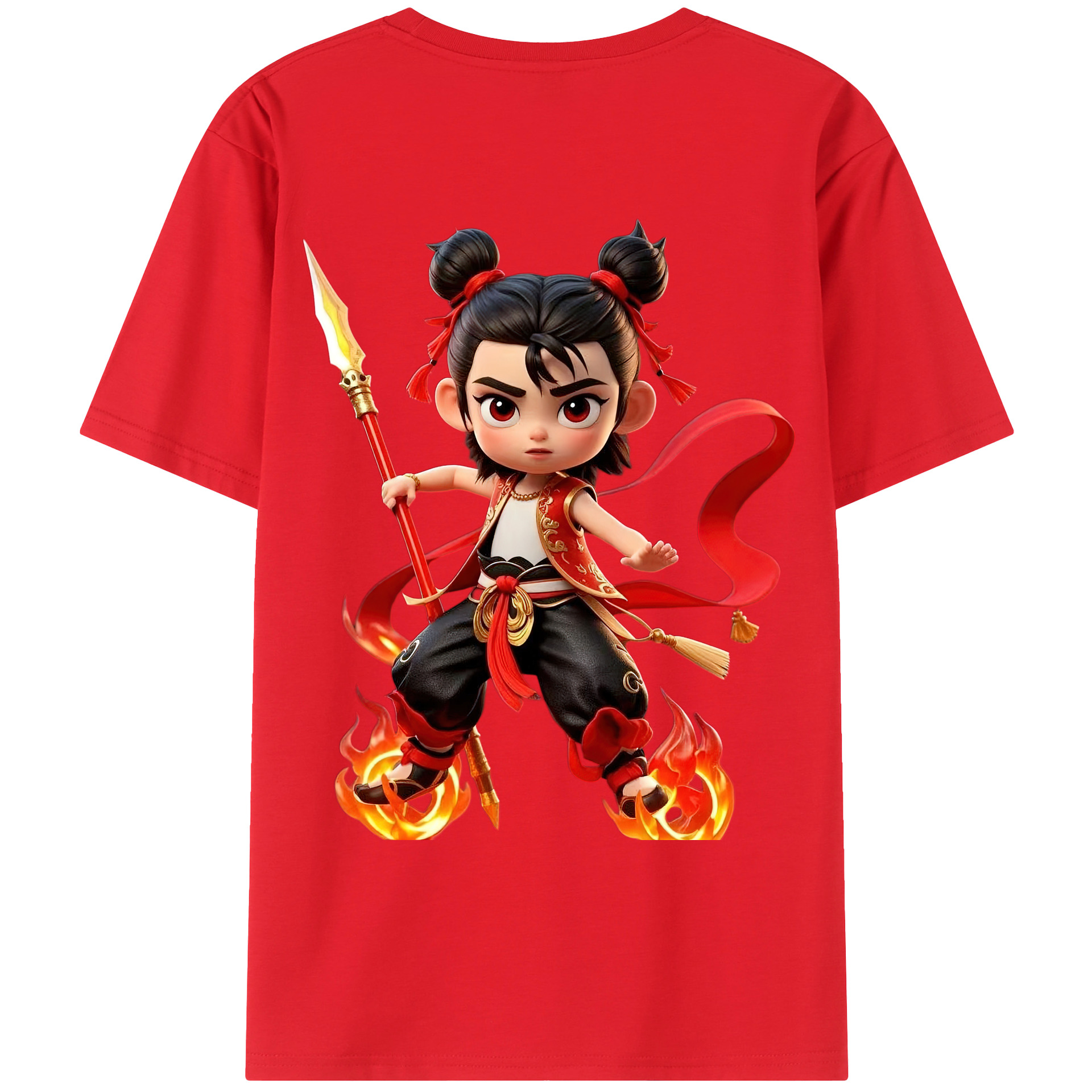 （画像用） Ne Zha 2 ナタ 魔童の大暴れ 綿100％ メンズ半袖Tシャツ（バックプリント） 通気性