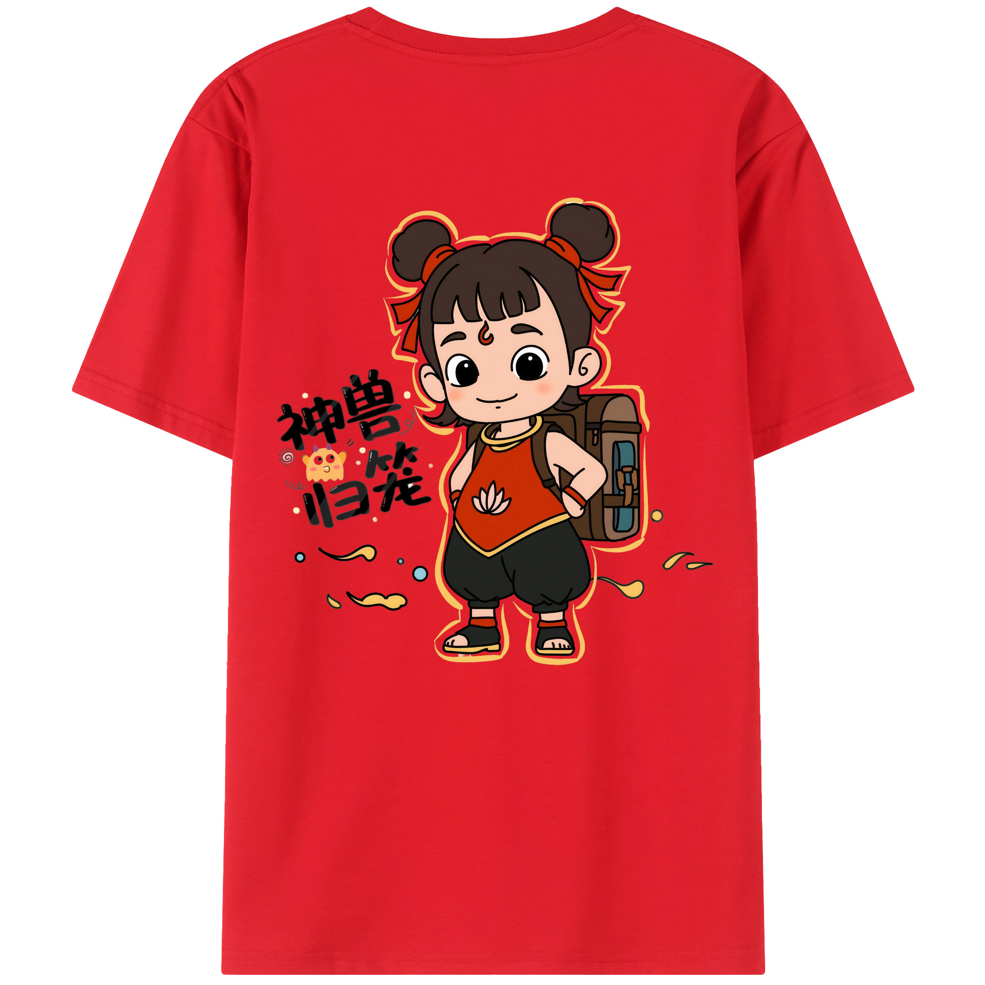 （画像用） Ne Zha 2 ナタ 魔童の大暴れ 綿100％ メンズ半袖Tシャツ（バックプリント） 通気性