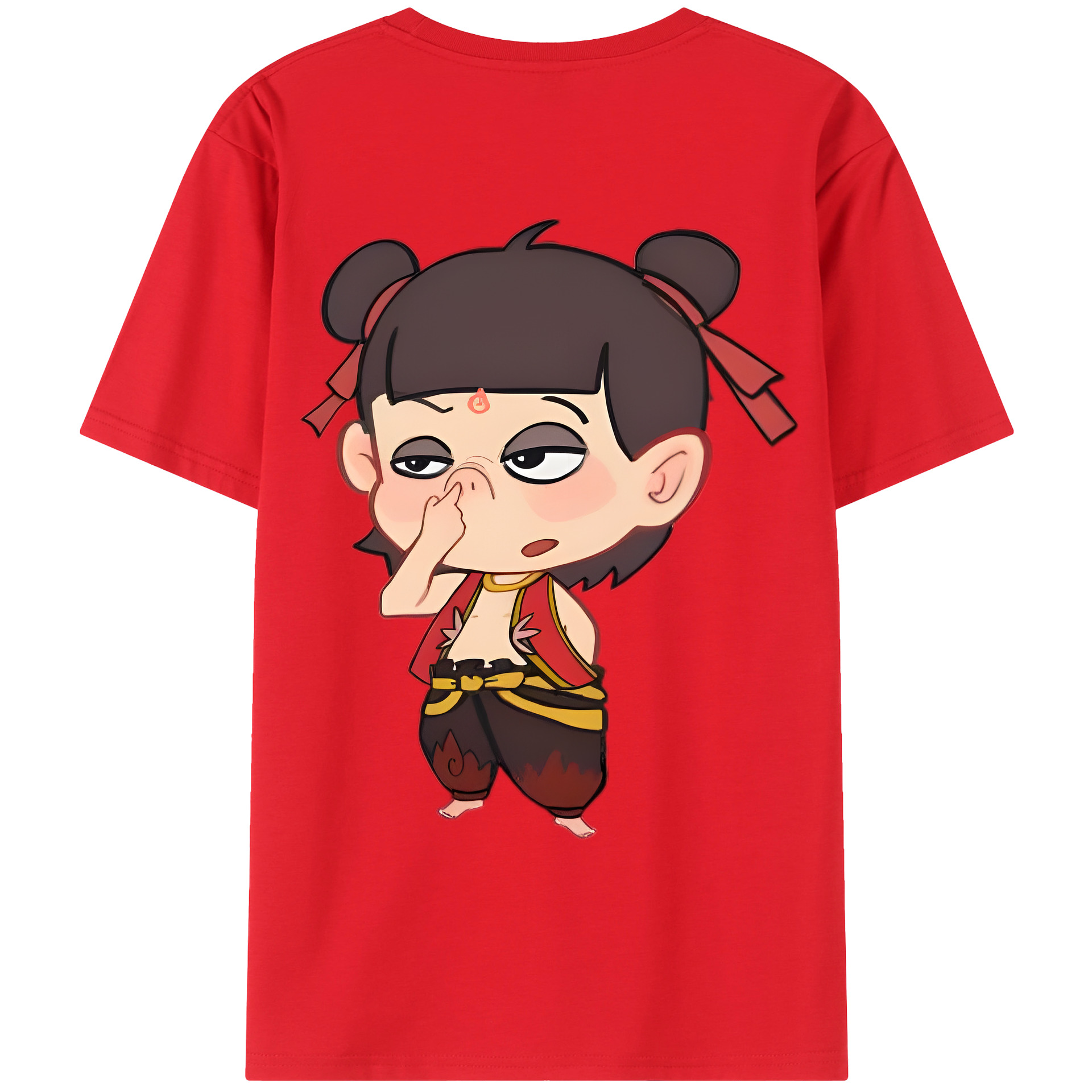 （画像用） Ne Zha 2 ナタ 魔童の大暴れ 綿100％ メンズ半袖Tシャツ（バックプリント） 通気性