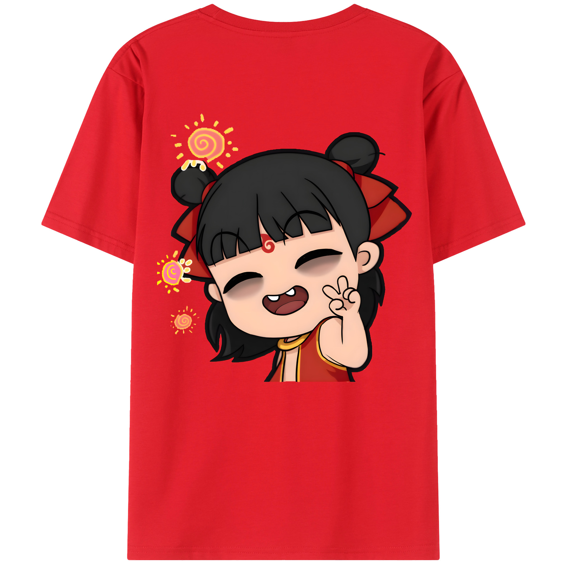 （画像用） Ne Zha 2 ナタ 魔童の大暴れ 綿100％ メンズ半袖Tシャツ（バックプリント） 通気性
