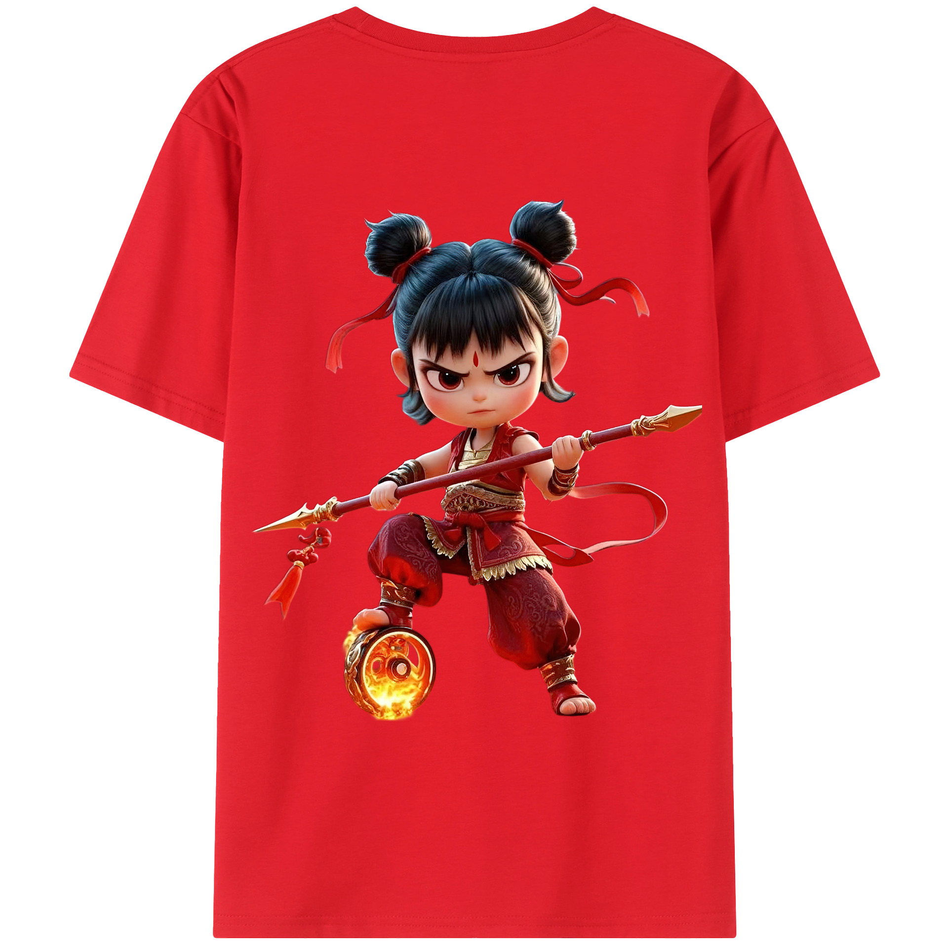 （画像用） Ne Zha 2 ナタ 魔童の大暴れ 綿100％ メンズ半袖Tシャツ（バックプリント） 通気性