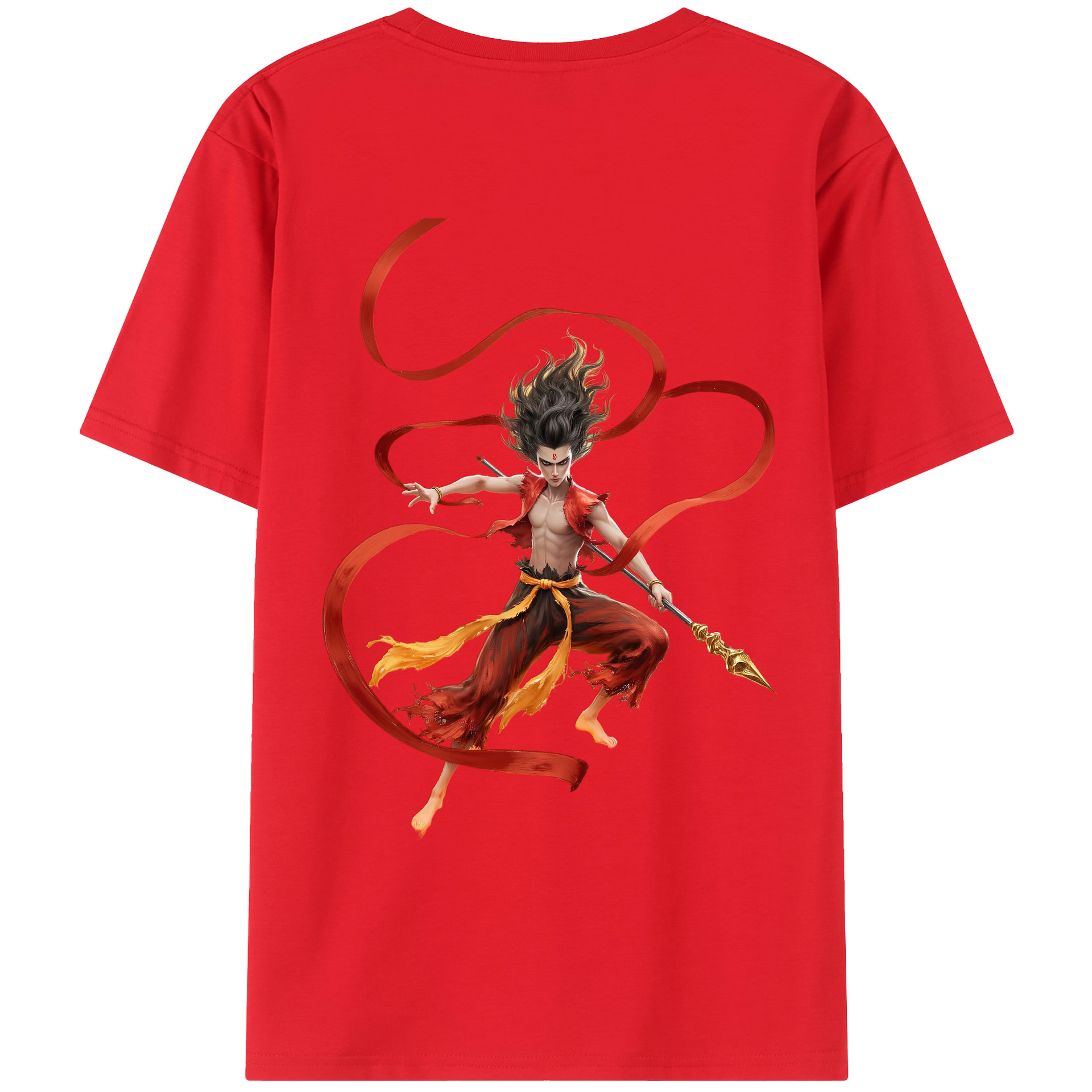 （画像用） Ne Zha 2 ナタ 魔童の大暴れ 綿100％ メンズ半袖Tシャツ（バックプリント） 通気性
