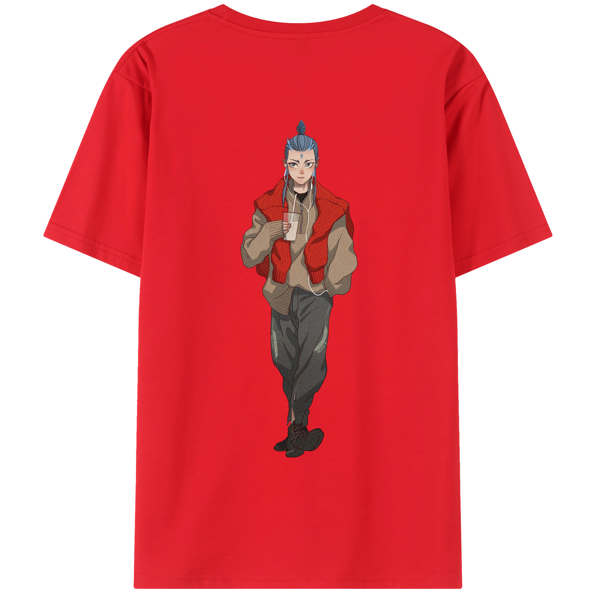 （画像用） Ne Zha 2 ナタ 魔童の大暴れ 綿100％ メンズ半袖Tシャツ（バックプリント） 通気性