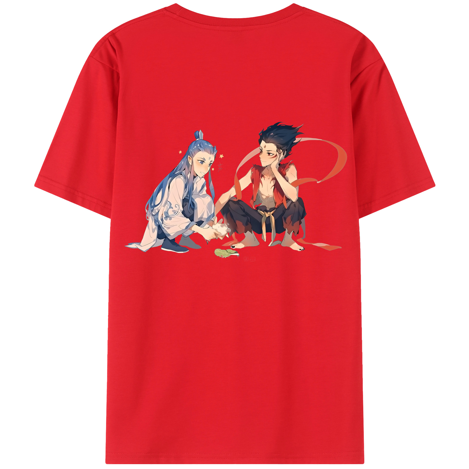 （画像用） Ne Zha 2 ナタ 魔童の大暴れ 綿100％ メンズ半袖Tシャツ（バックプリント） 通気性