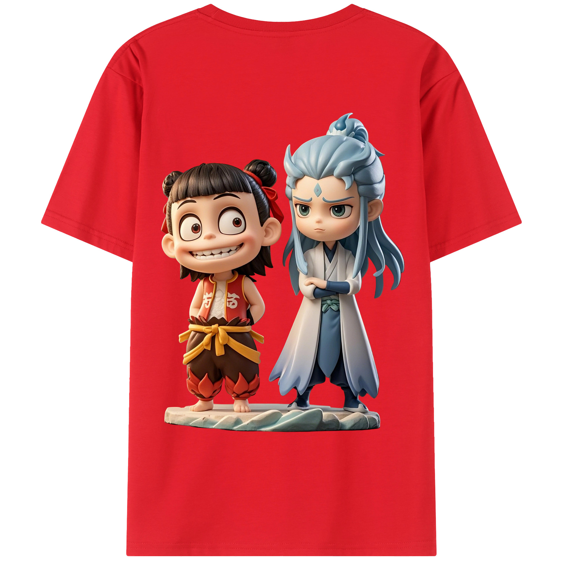 （画像用） Ne Zha 2 ナタ 魔童の大暴れ 綿100％ メンズ半袖Tシャツ（バックプリント） 通気性