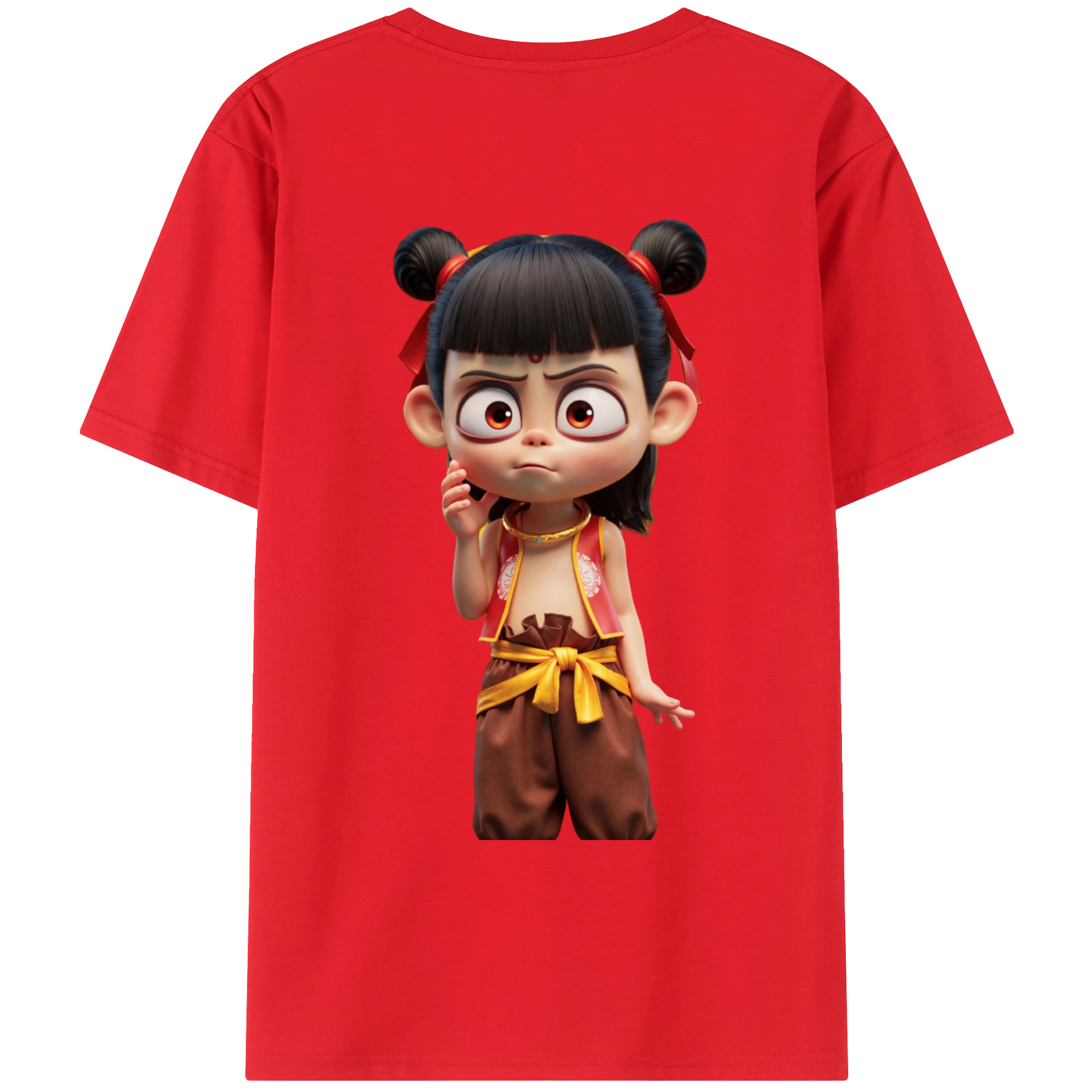 （画像用） Ne Zha 2 ナタ 魔童の大暴れ 綿100％ メンズ半袖Tシャツ（バックプリント） 通気性