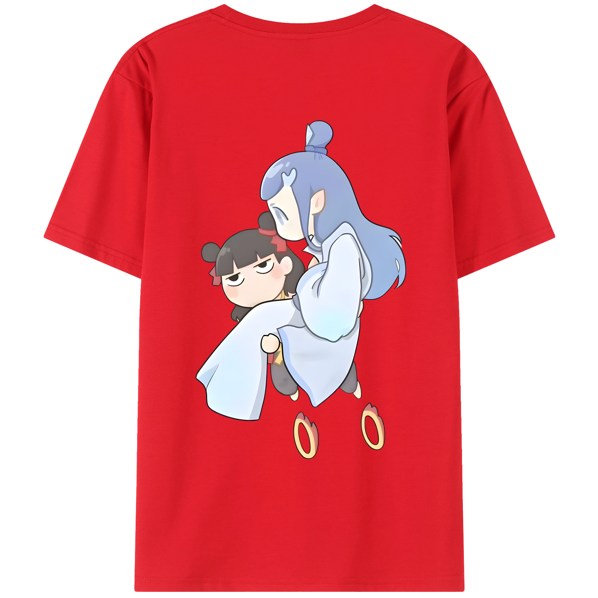 （画像用） Ne Zha 2 ナタ 魔童の大暴れ 綿100％ メンズ半袖Tシャツ（バックプリント） 通気性