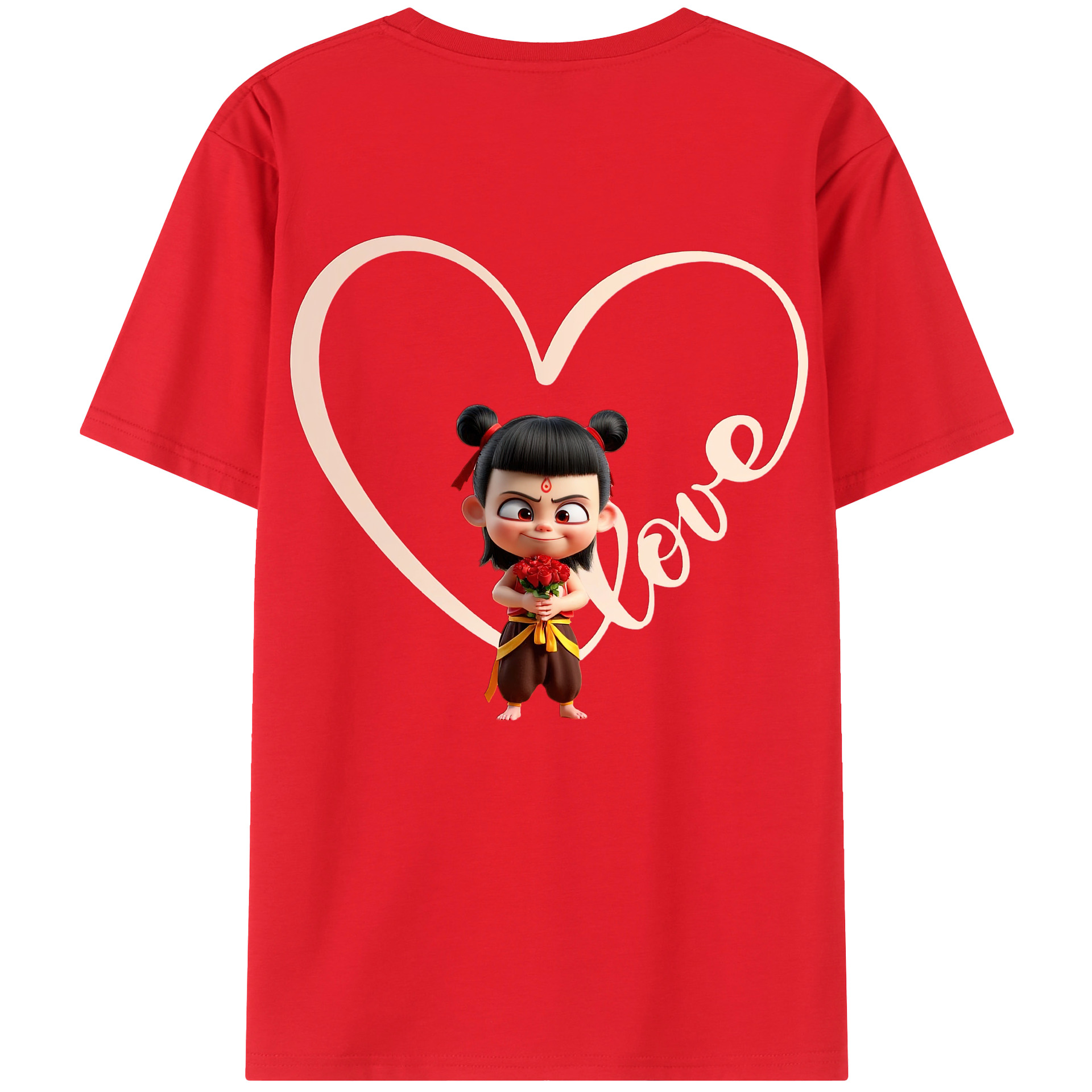 （画像用） Ne Zha 2 ナタ 魔童の大暴れ 綿100％ メンズ半袖Tシャツ（バックプリント） 通気性