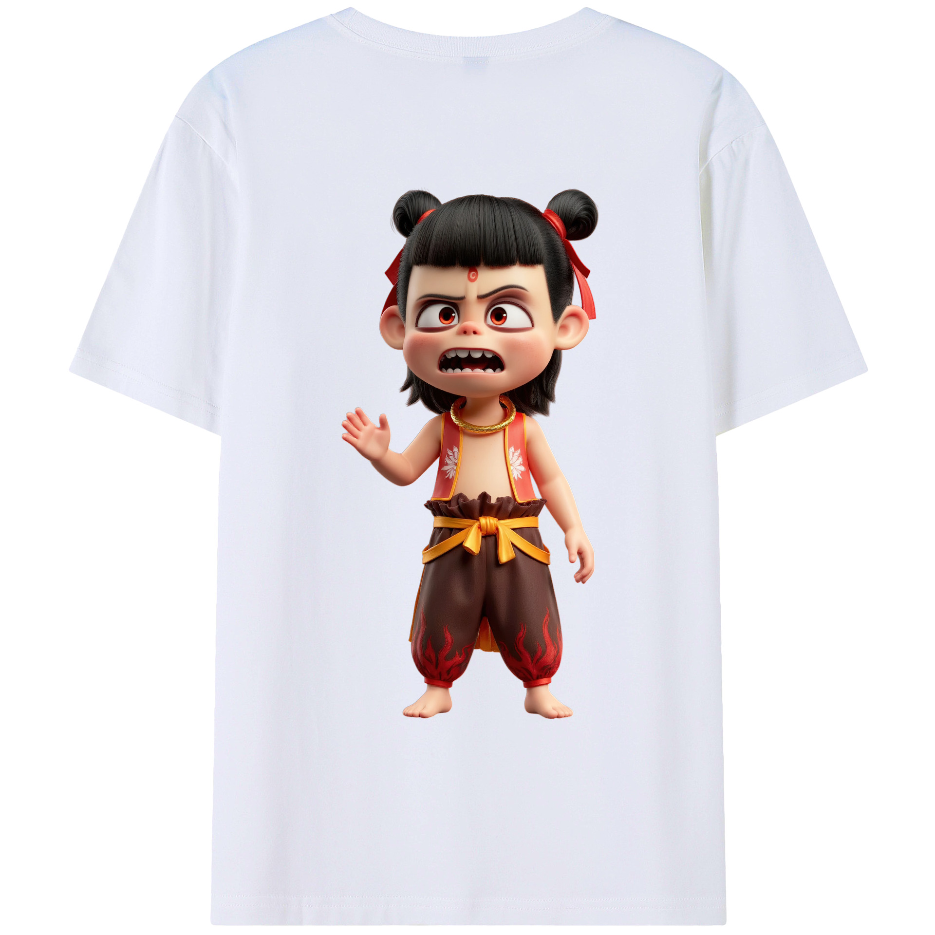（画像用） Ne Zha 2 ナタ 魔童の大暴れ 綿100％ メンズ半袖Tシャツ（バックプリント） 通気性