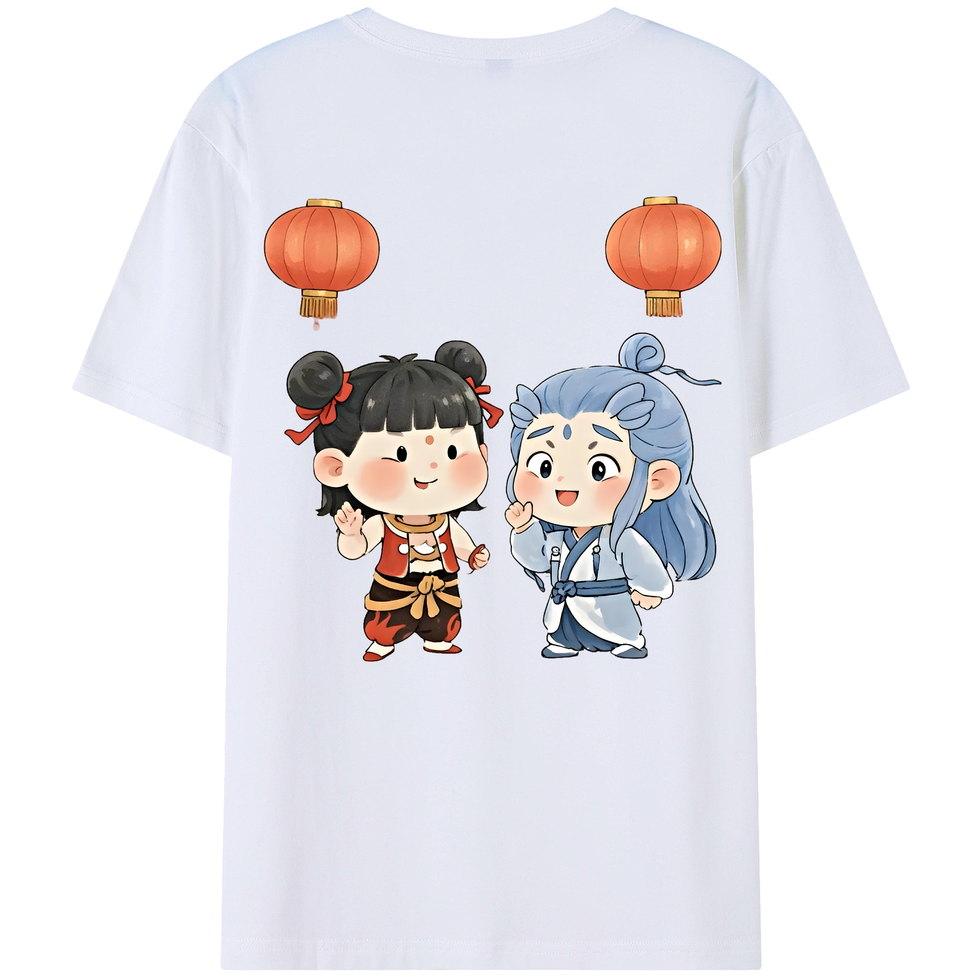 （画像用） Ne Zha 2 ナタ 魔童の大暴れ 綿100％ メンズ半袖Tシャツ（バックプリント） 通気性
