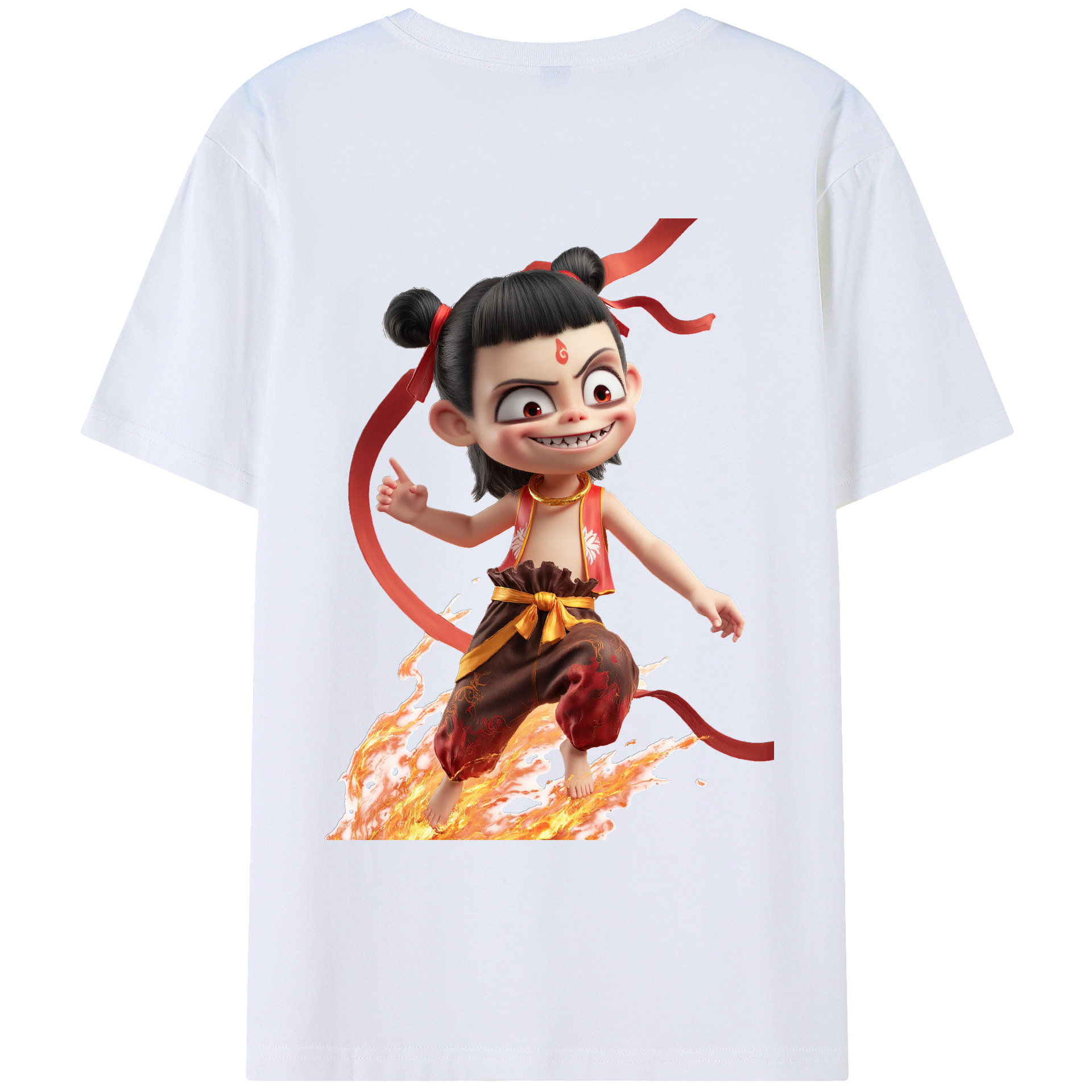 （画像用） Ne Zha 2 ナタ 魔童の大暴れ 綿100％ メンズ半袖Tシャツ（バックプリント） 通気性