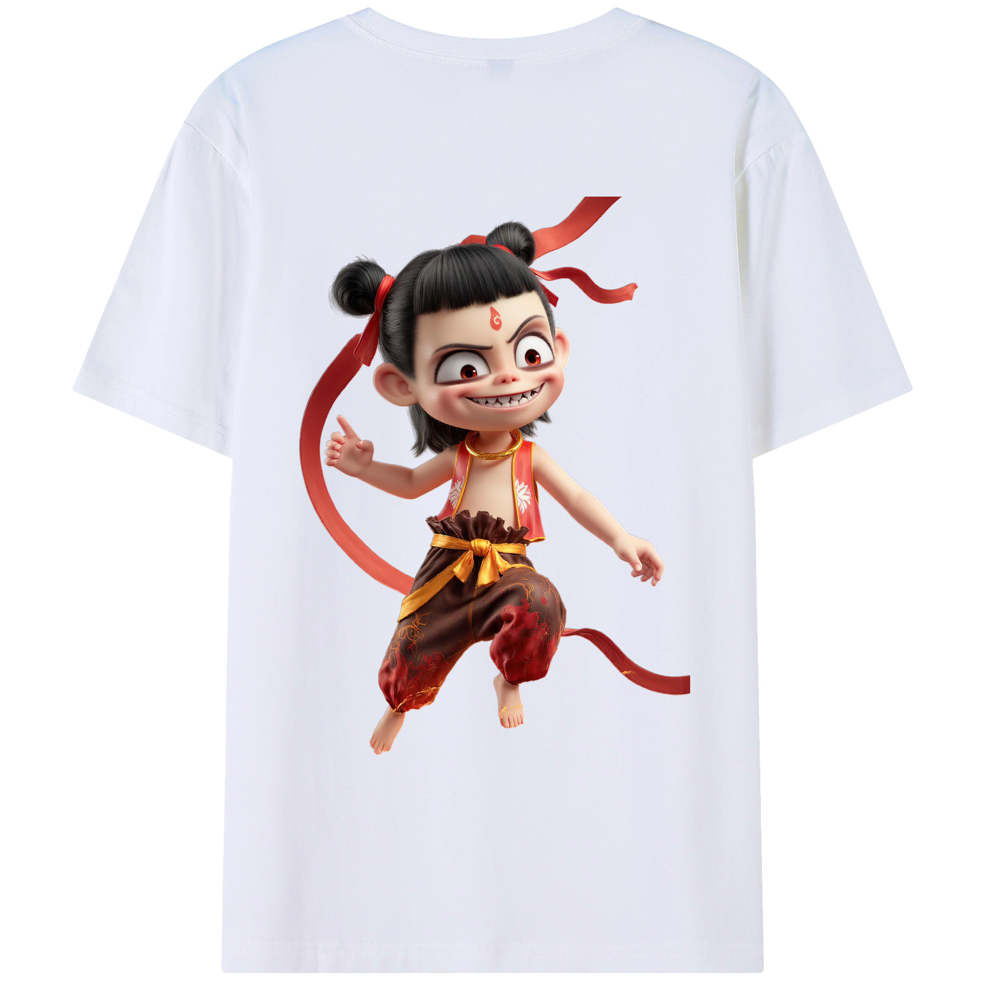 （画像用） Ne Zha 2 ナタ 魔童の大暴れ 綿100％ メンズ半袖Tシャツ（バックプリント） 通気性