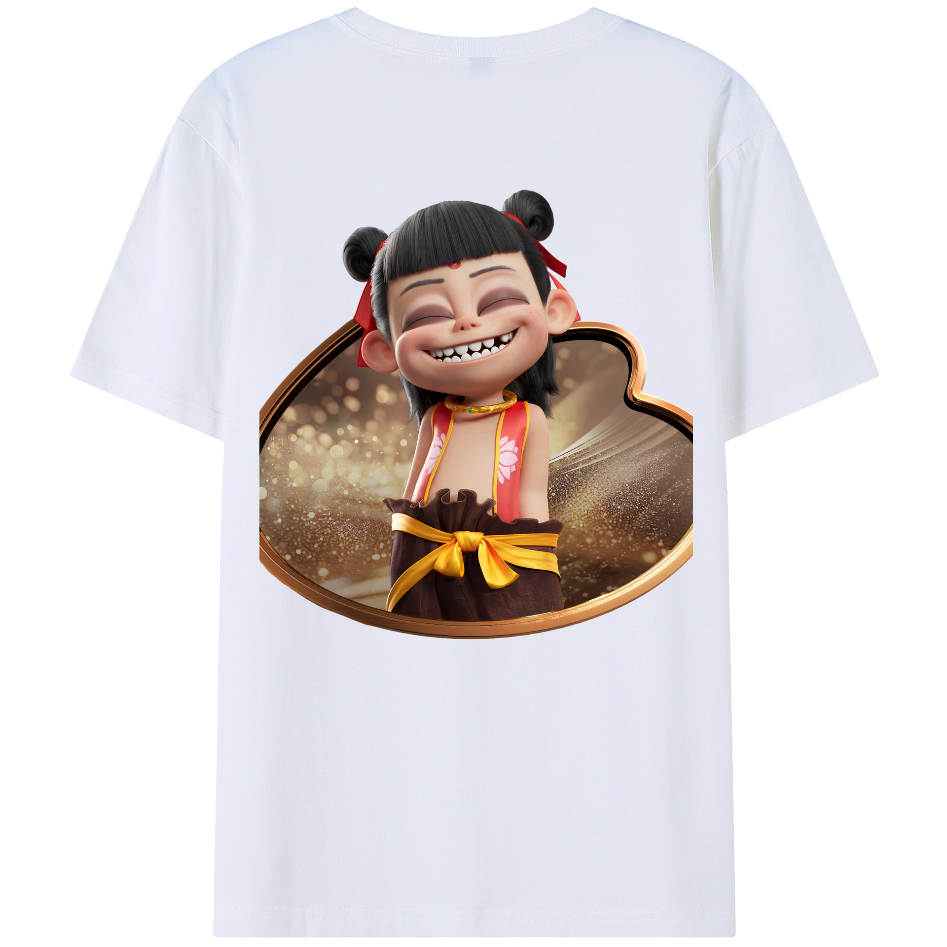 （画像用） Ne Zha 2 ナタ 魔童の大暴れ 綿100％ メンズ半袖Tシャツ（バックプリント） 通気性