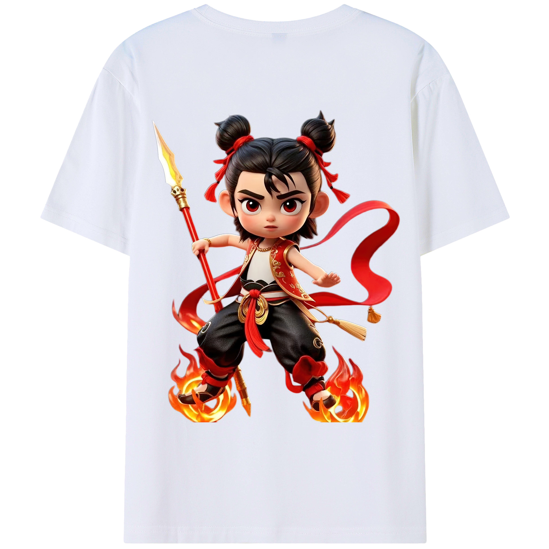 （画像用） Ne Zha 2 ナタ 魔童の大暴れ 綿100％ メンズ半袖Tシャツ（バックプリント） 通気性